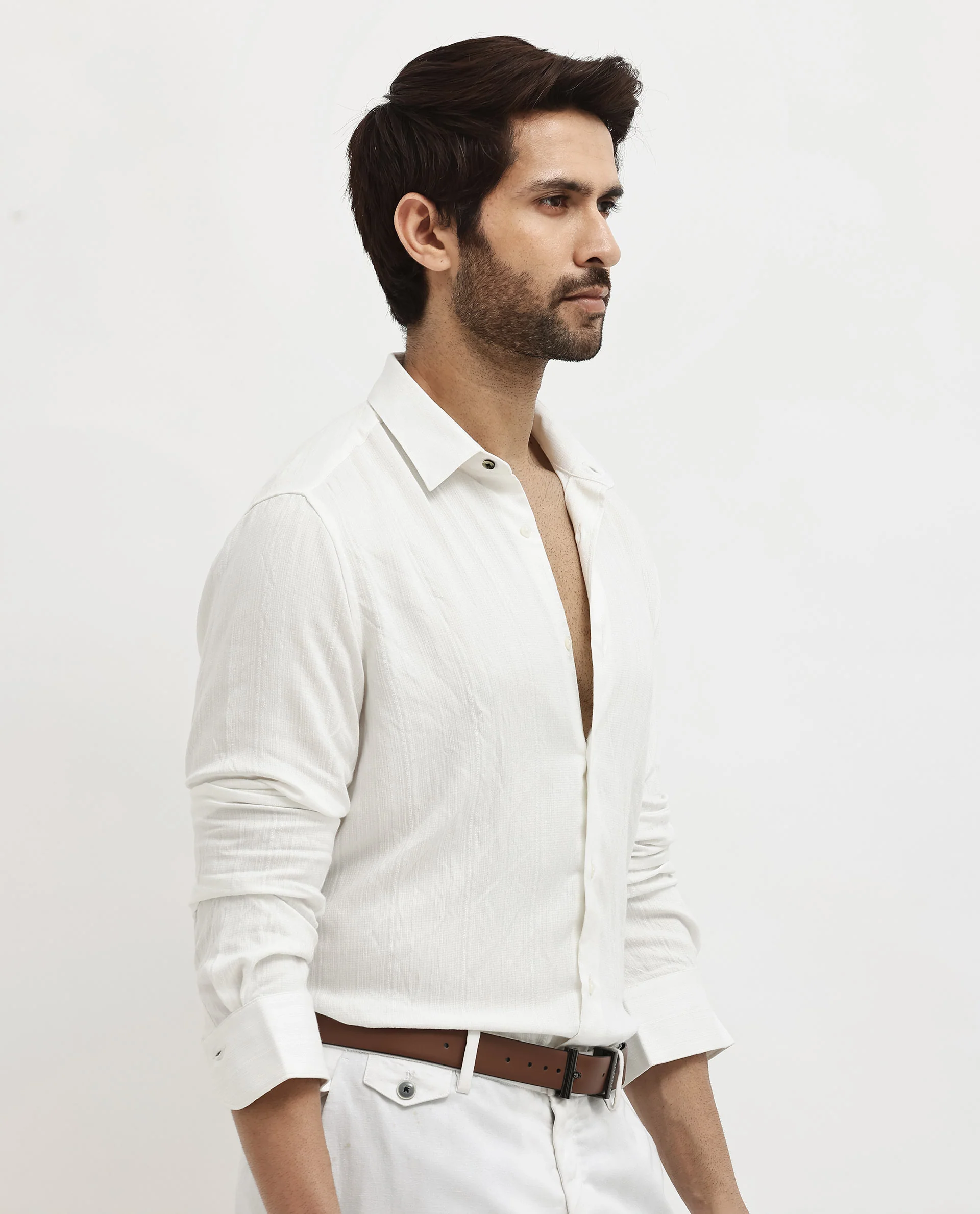 Rare Rabbit Men's Ufa White Viscose Plain Regular Fit Full Sleeve Collared Shirt - Image 7
