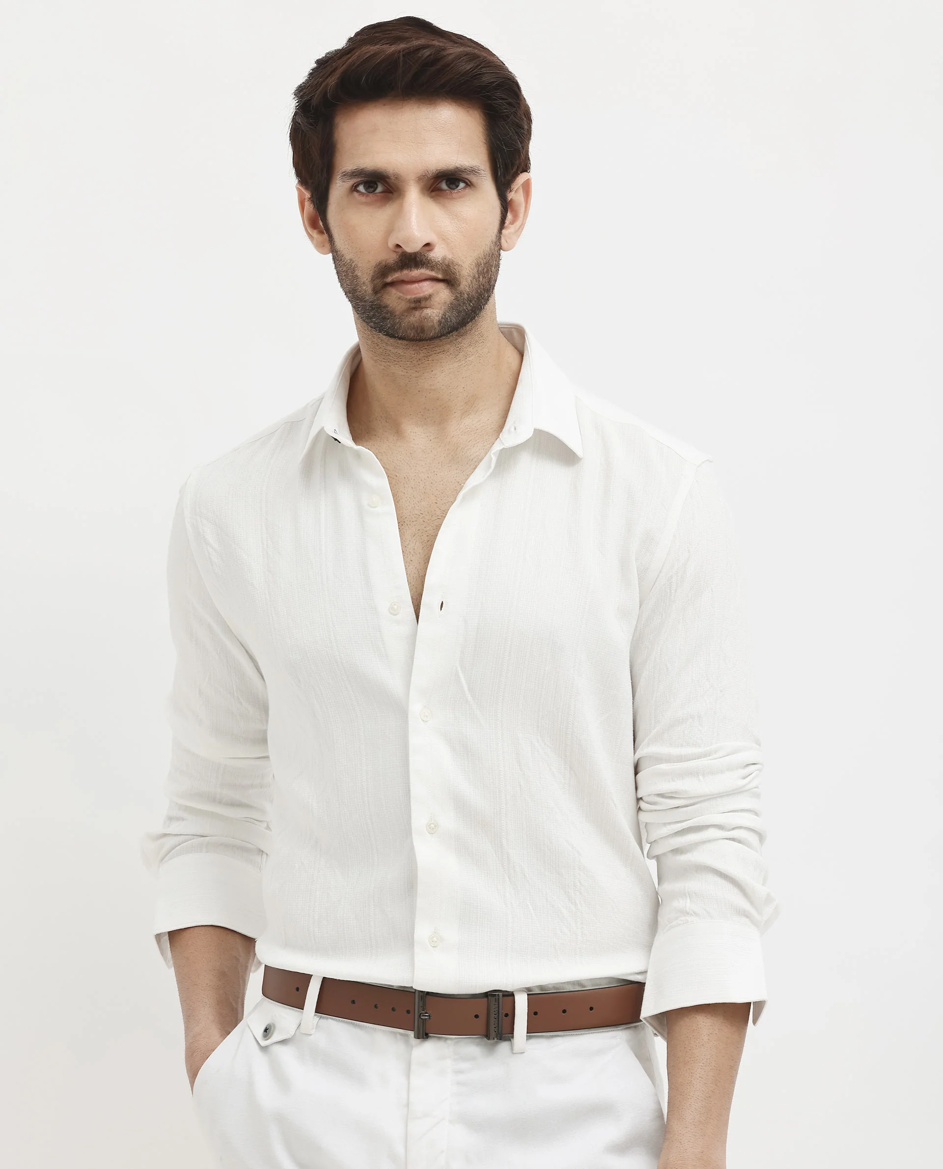 Rare Rabbit Men's Ufa White Viscose Plain Regular Fit Full Sleeve Collared Shirt - Image 8