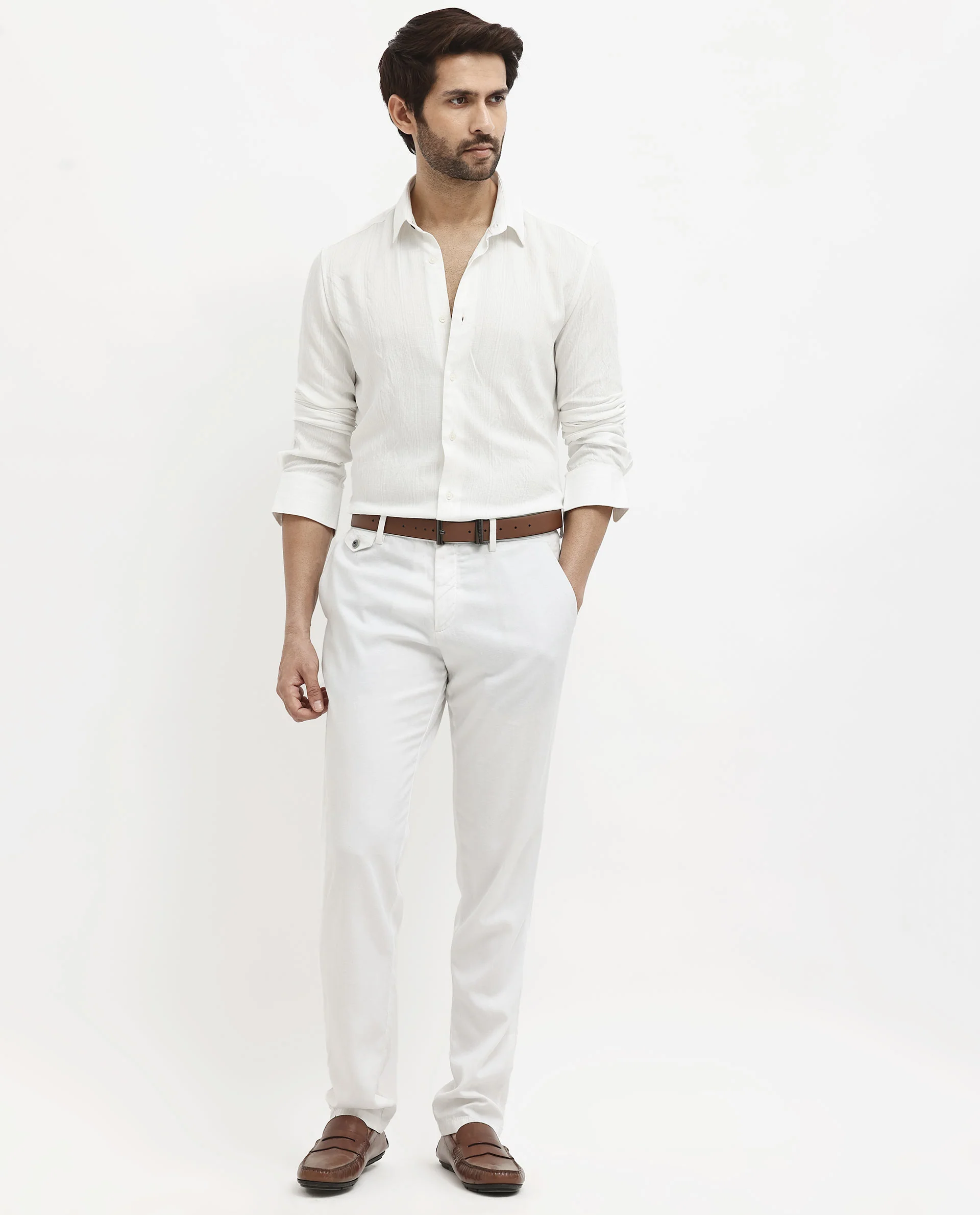 Rare Rabbit Men's Ufa White Viscose Plain Regular Fit Full Sleeve Collared Shirt - Image 9