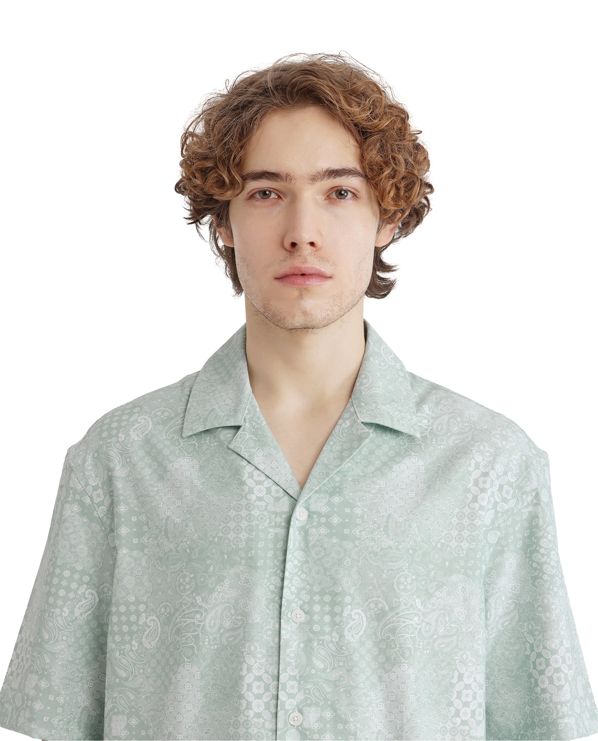 Rare Rabbit Men's Uffy Light Green Cotton Abstract Print Boxy Fit Half Sleeve Cuban Collar Shirt - Image 9