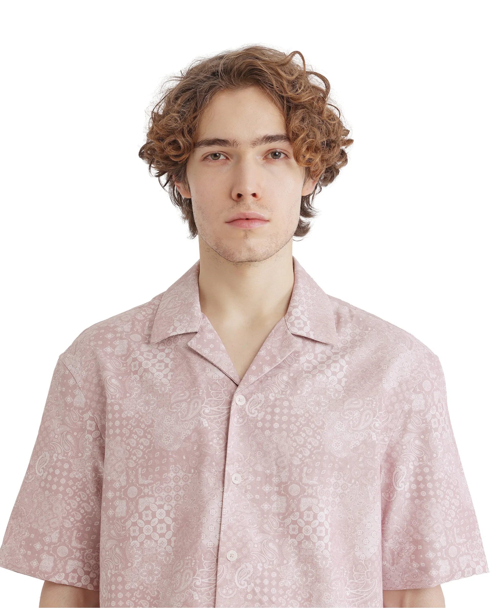 Rare Rabbit Men's Uffy Light Pink Cotton Abstract Print Boxy Fit Half Sleeve Cuban Collar Shirt - Image 5