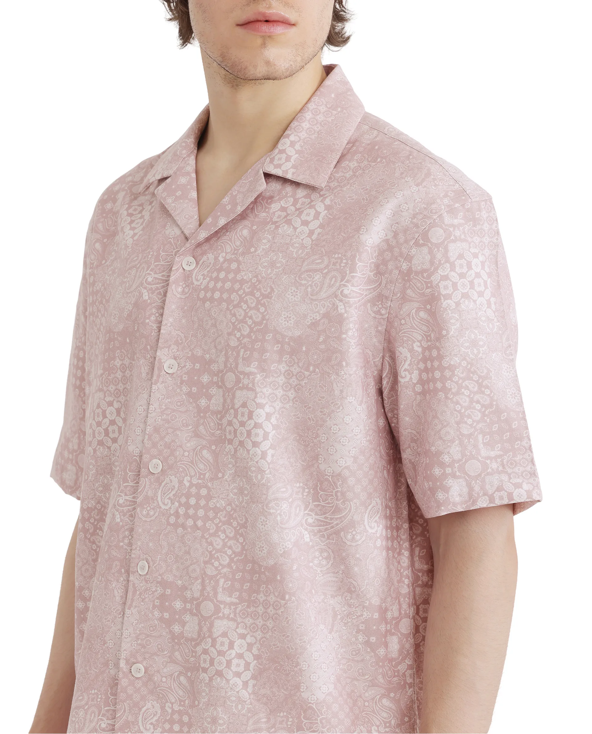 Rare Rabbit Men's Uffy Light Pink Cotton Abstract Print Boxy Fit Half Sleeve Cuban Collar Shirt - Image 6