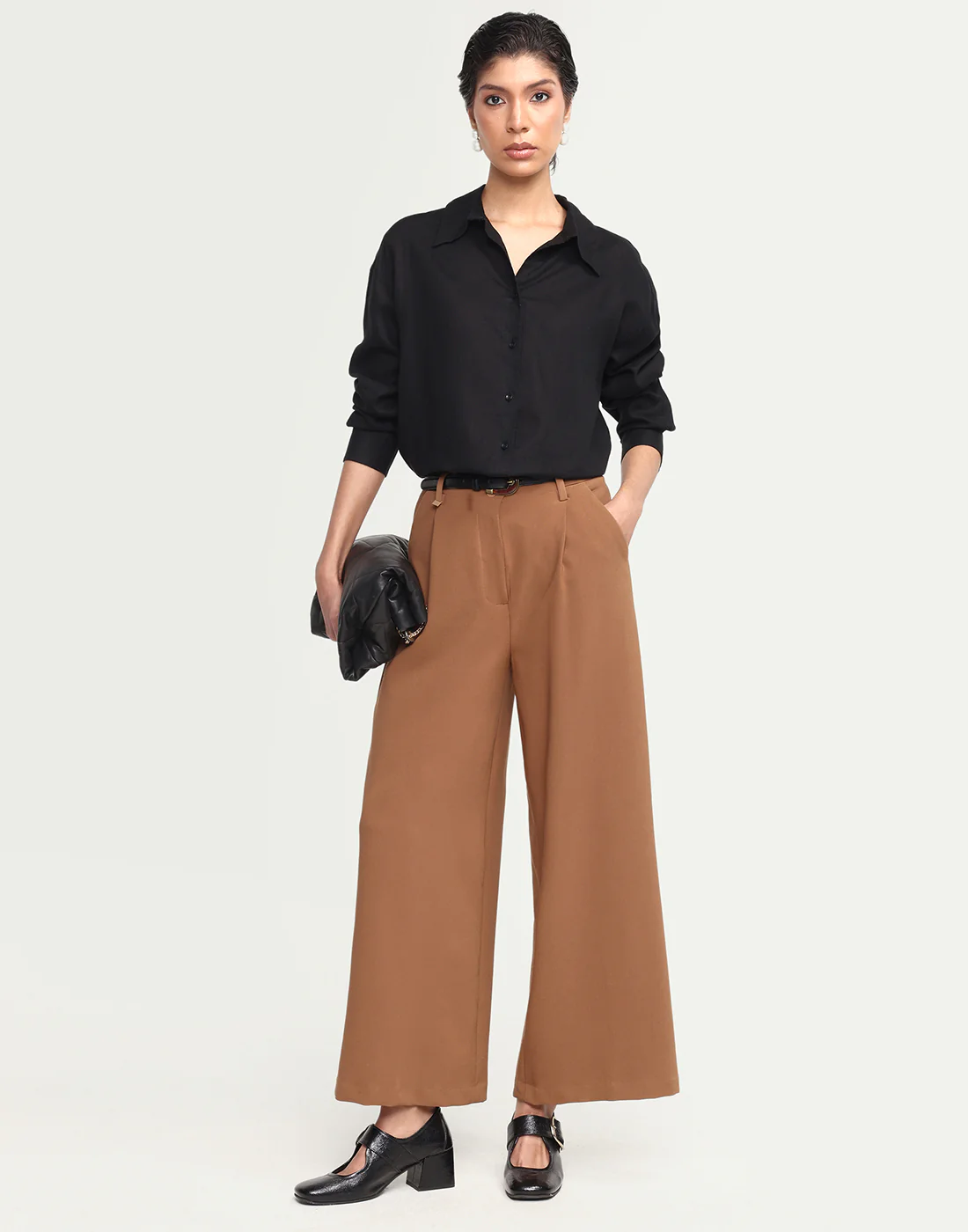 Rareism Women's Uganda Black Linen Spread Collar Regular Plain Shirt - Image 2