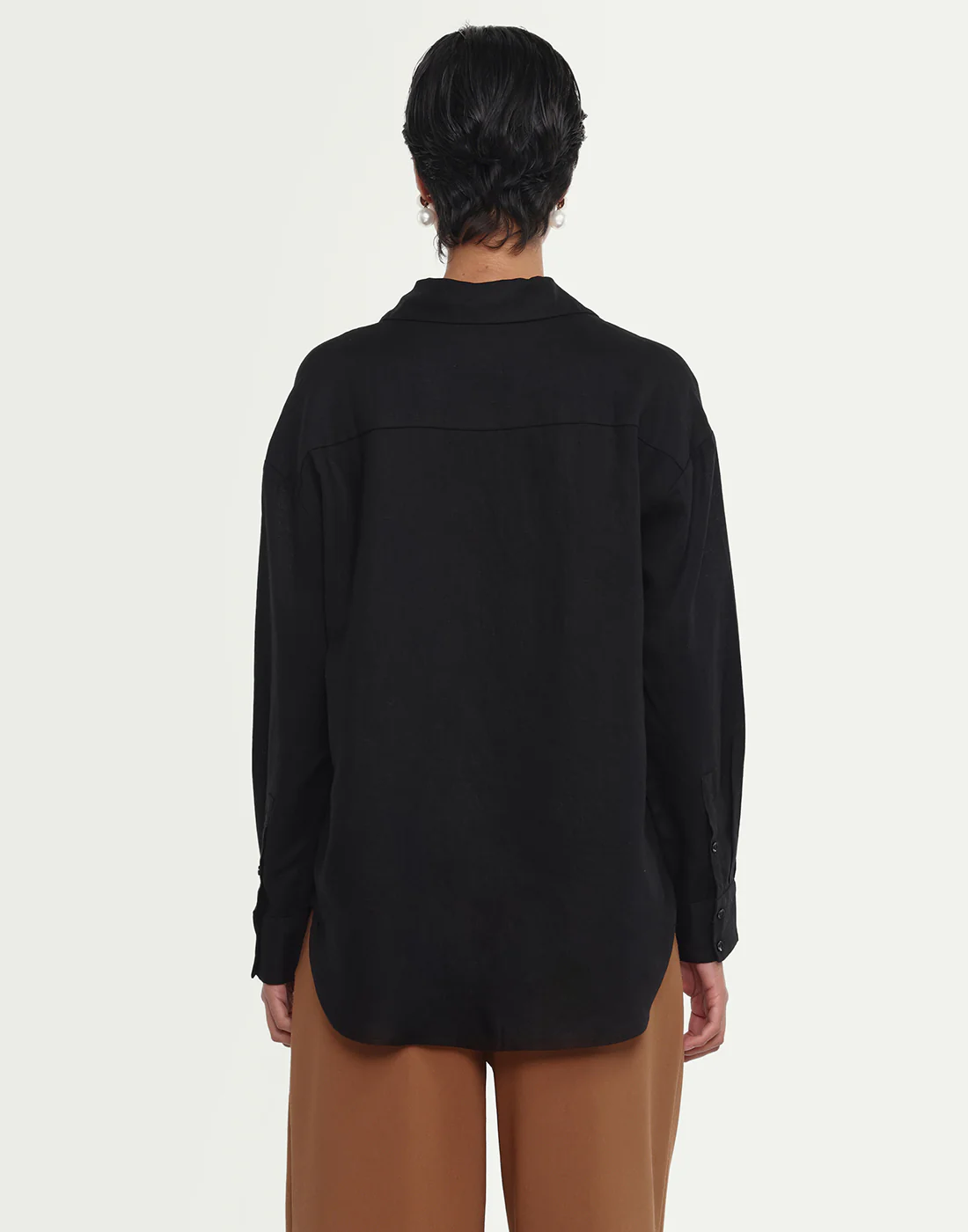 Rareism Women's Uganda Black Linen Spread Collar Regular Plain Shirt - Image 7