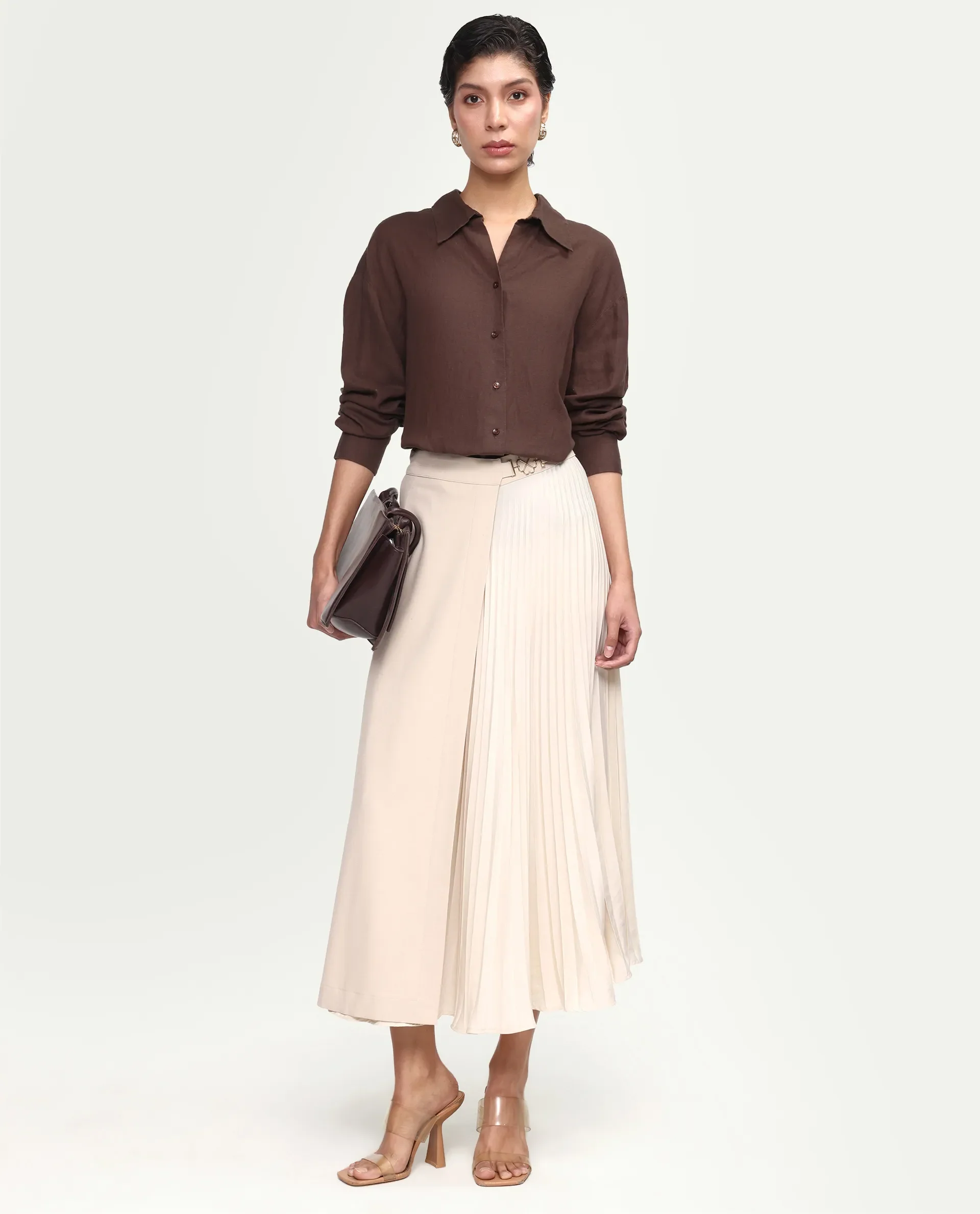 Rareism Women's Uganda Brown Linen Fabric Spread Collar Regular Plain Shirt - Image 2