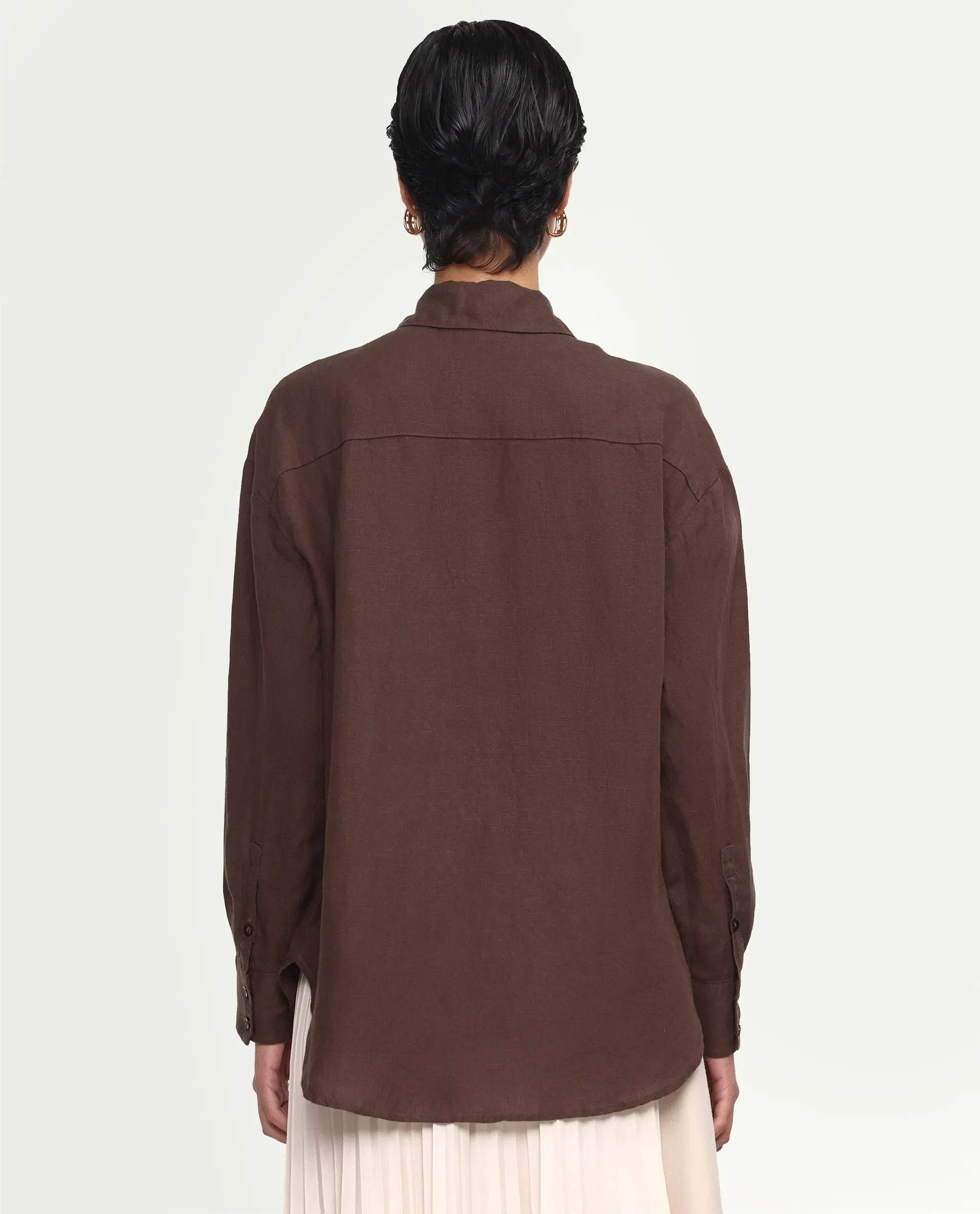 Rareism Women's Uganda Brown Linen Fabric Spread Collar Regular Plain Shirt - Image 7