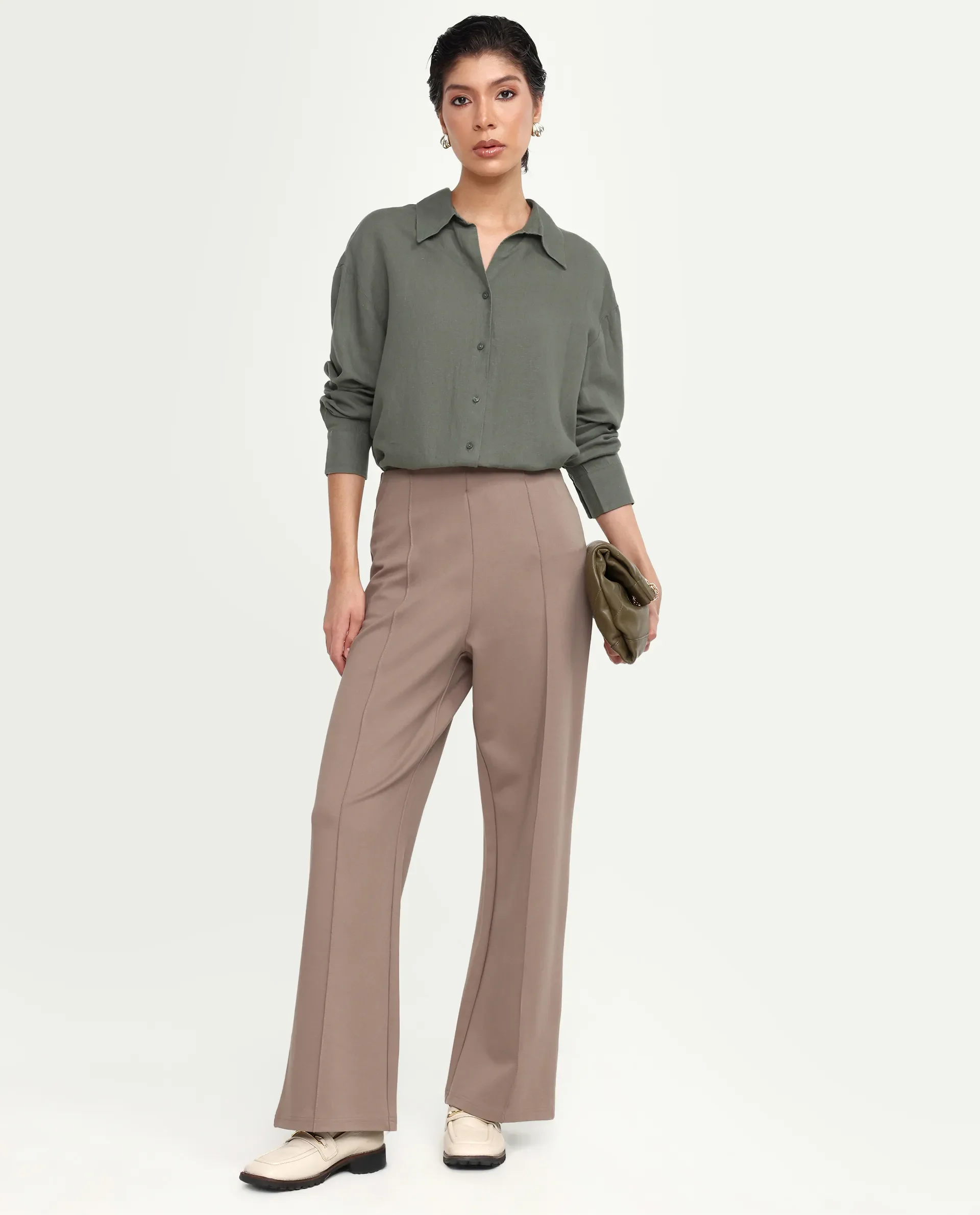 Rareism Women's Uganda Dusky Green Linen Fabric Spread Collar Regular Plain Shirt - Image 2