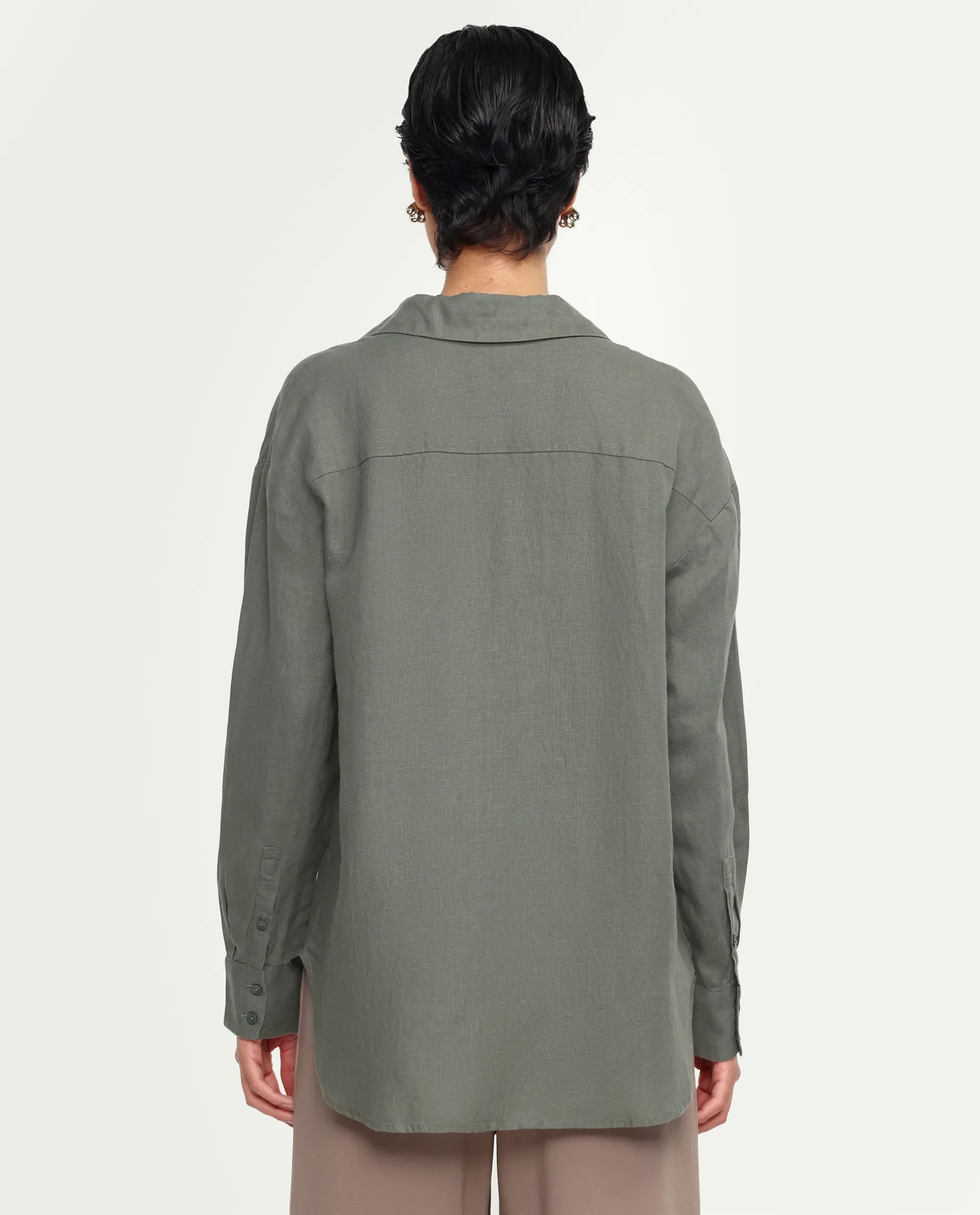 Rareism Women's Uganda Dusky Green Linen Fabric Spread Collar Regular Plain Shirt - Image 7