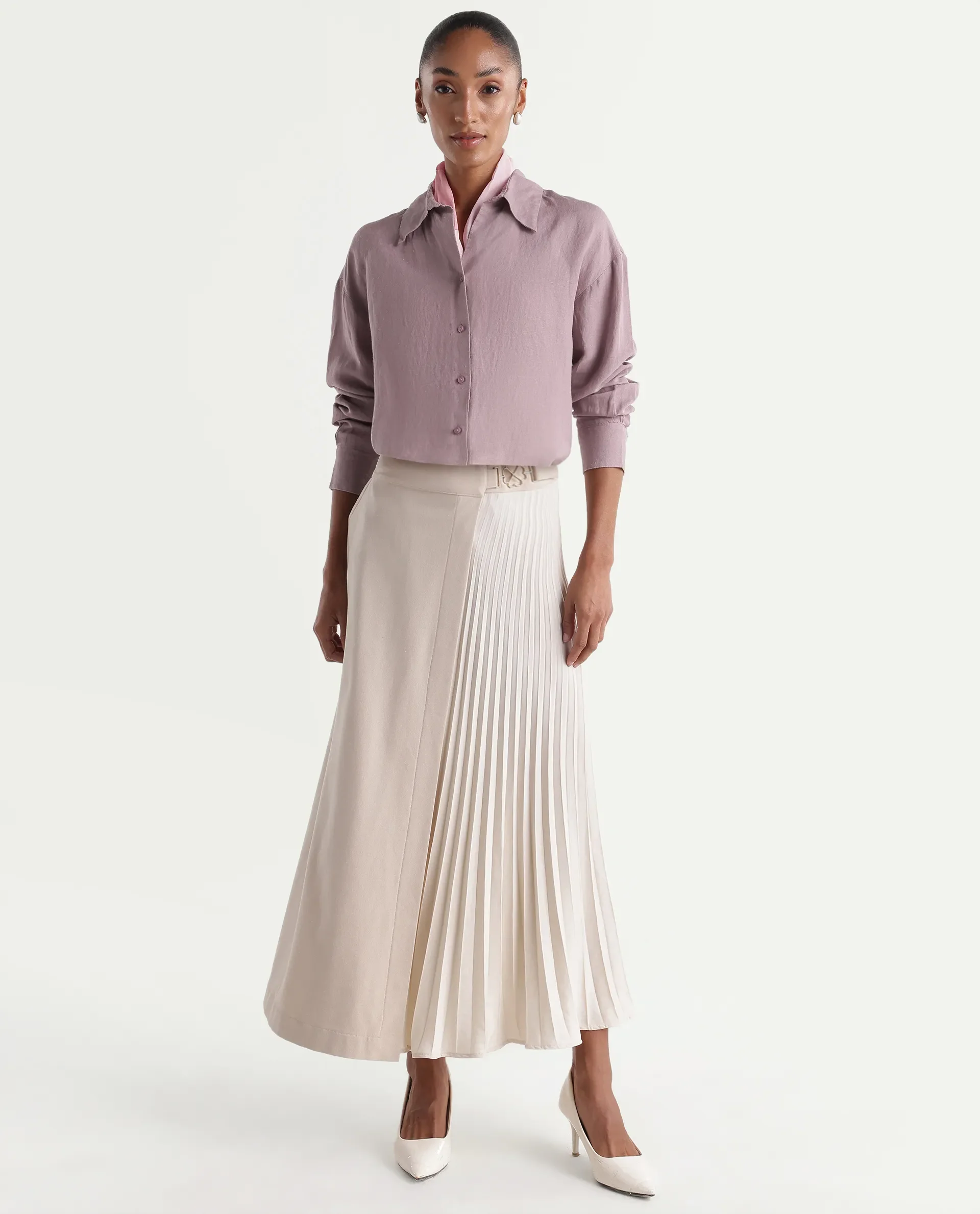 Rareism Women's Uganda Pink Linen Fabric Spread Collar Regular Plain Shirt - Image 2