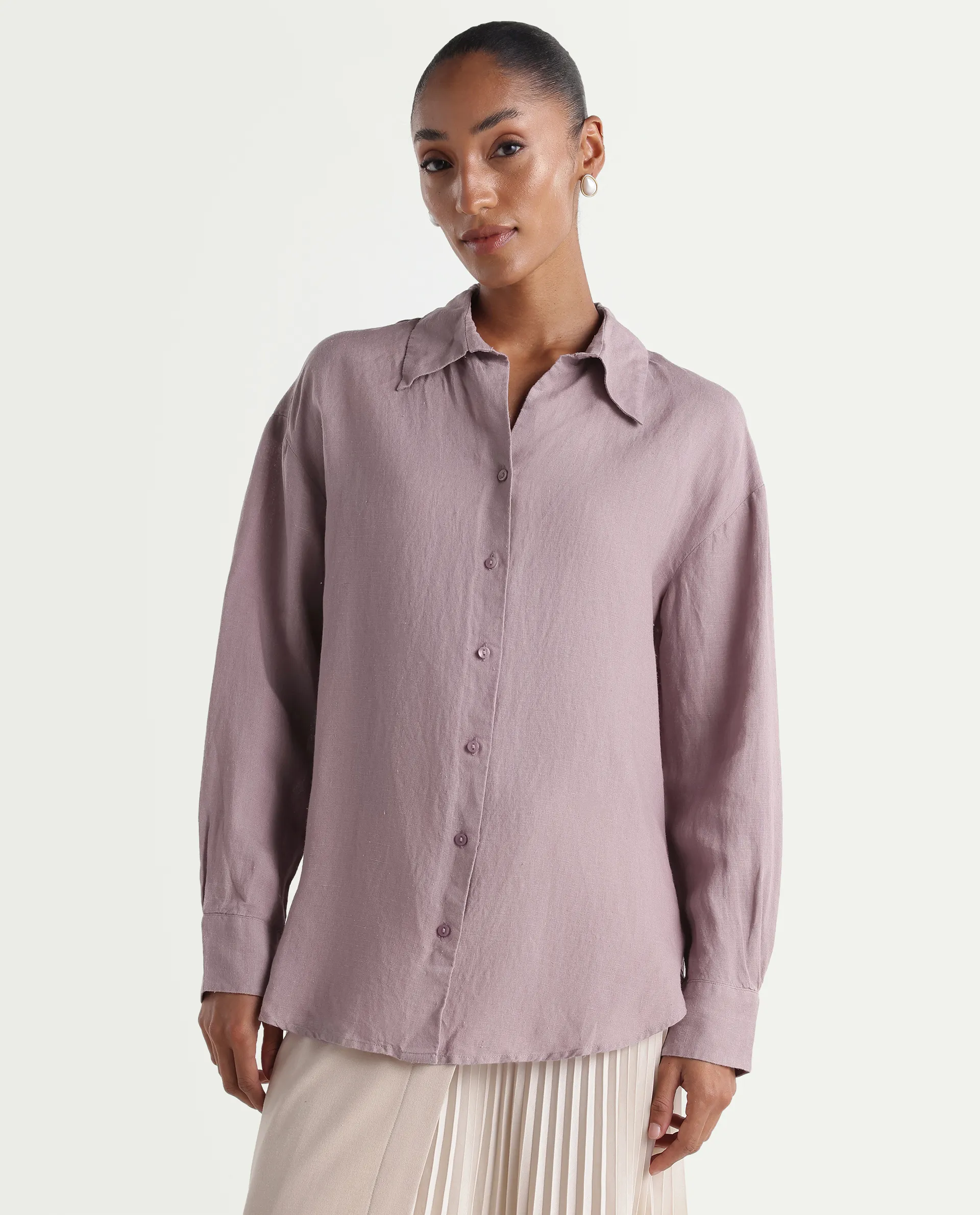 Rareism Women's Uganda Pink Linen Fabric Spread Collar Regular Plain Shirt - Image 3
