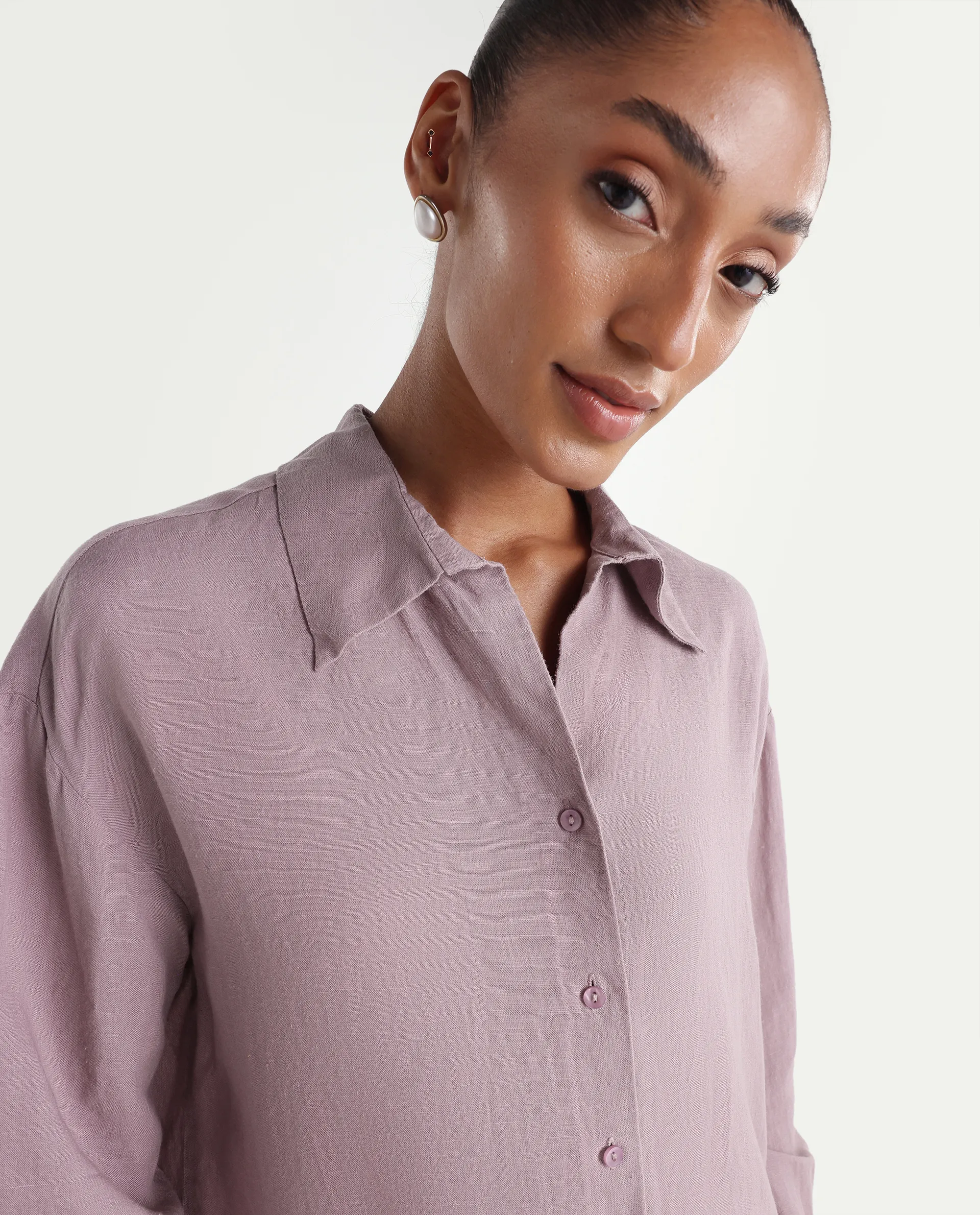 Rareism Women's Uganda Pink Linen Fabric Spread Collar Regular Plain Shirt - Image 4