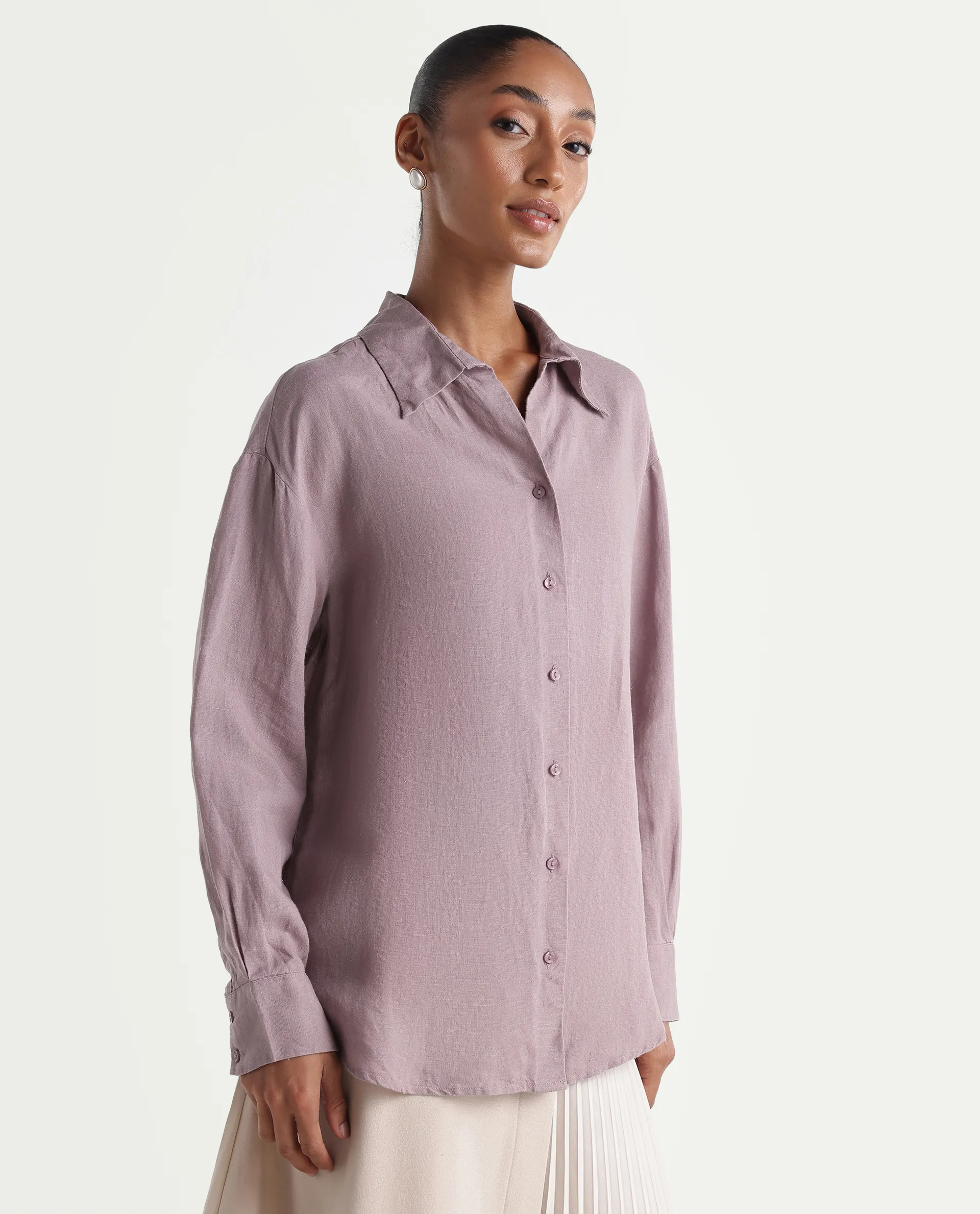 Rareism Women's Uganda Pink Linen Fabric Spread Collar Regular Plain Shirt - Image 5