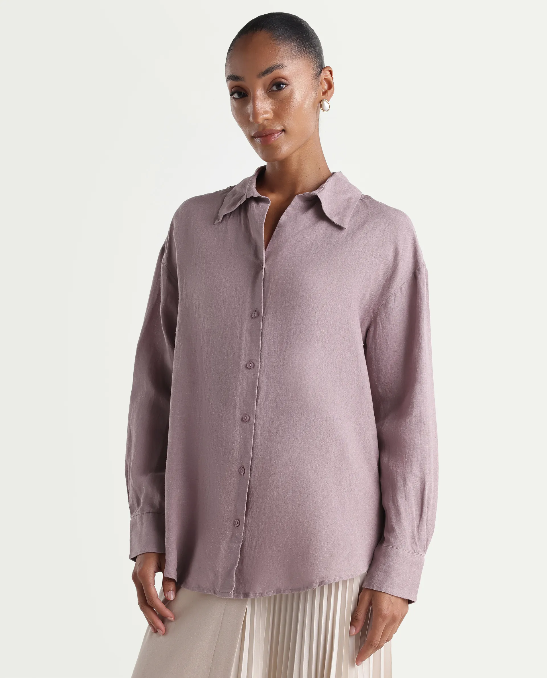 Rareism Women's Uganda Pink Linen Fabric Spread Collar Regular Plain Shirt - Image 6
