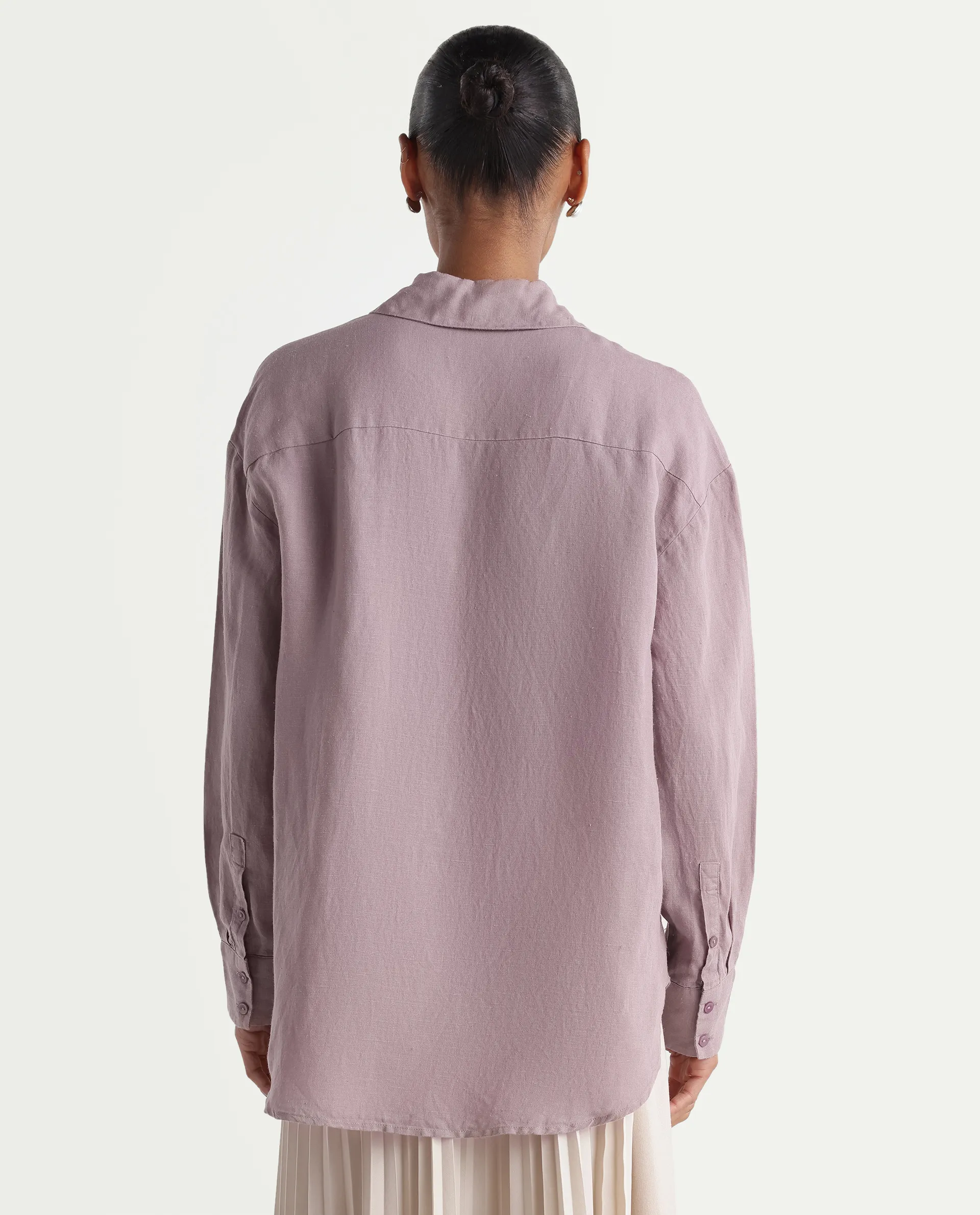 Rareism Women's Uganda Pink Linen Fabric Spread Collar Regular Plain Shirt - Image 7
