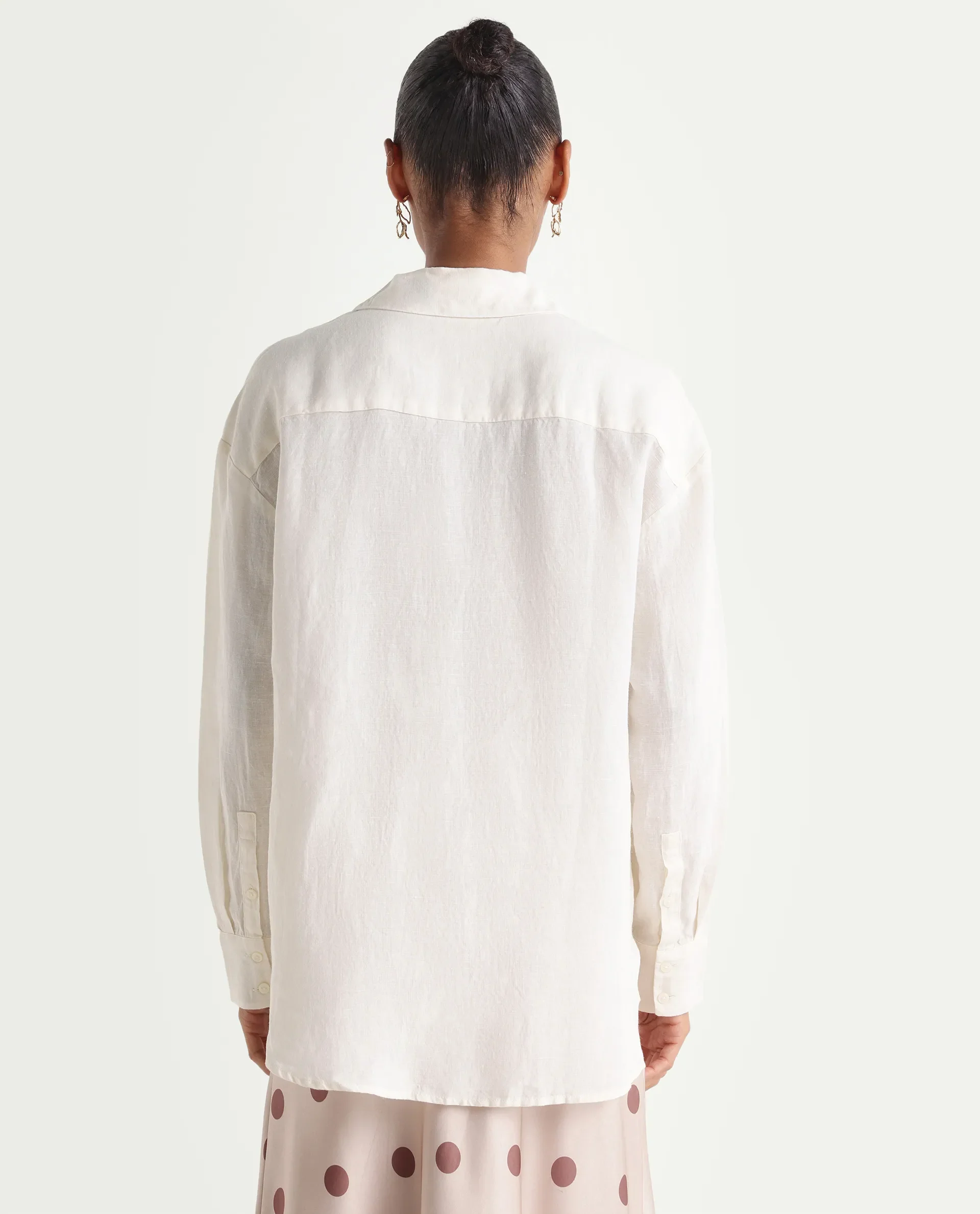 Rareism Women's Uganda White Linen Spread Collar Regular Plain Shirt - Image 6