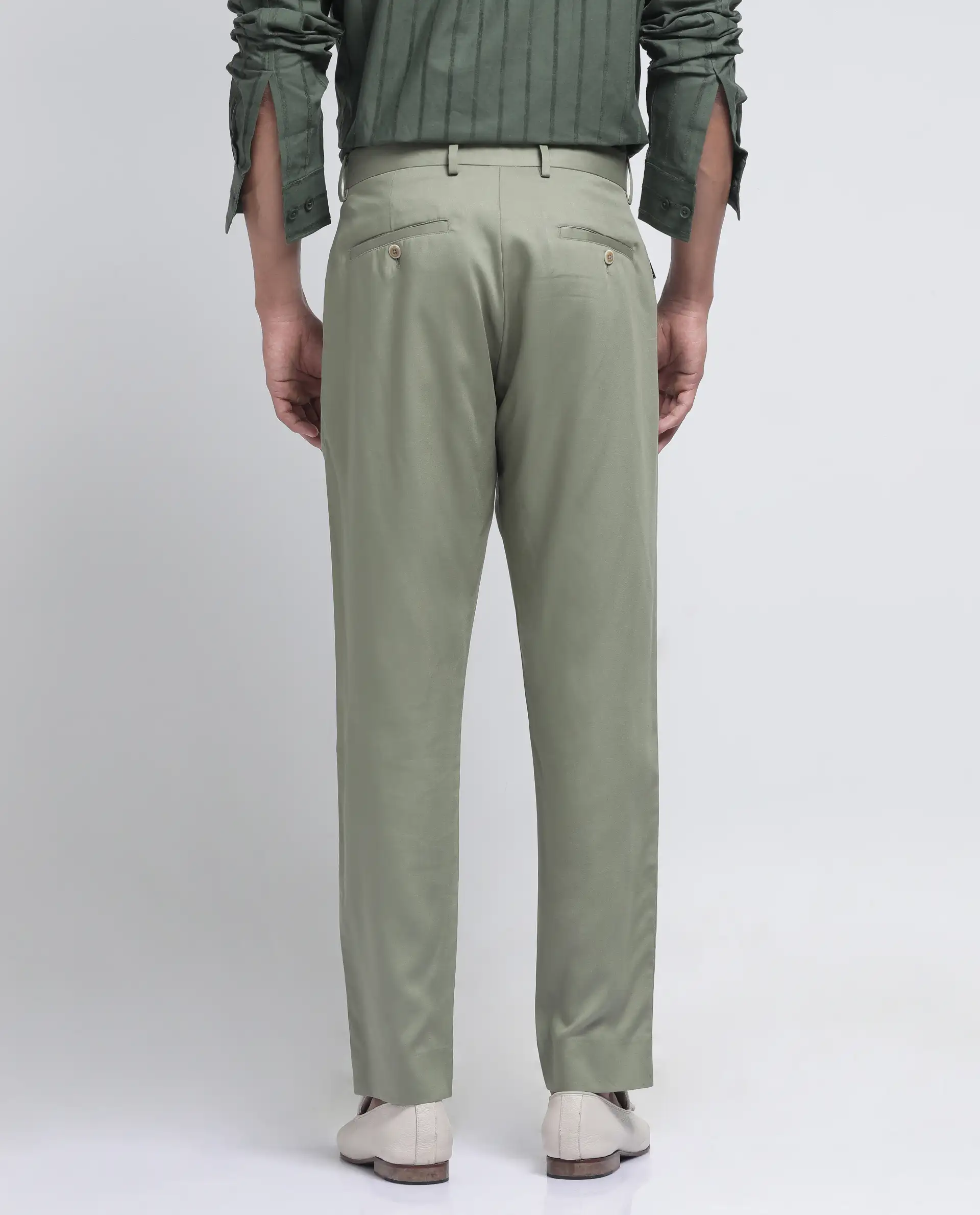 Rare Rabbit Men's Ugo Dusky Green Cotton Blend Plain Regular Fit Trouser - Image 4