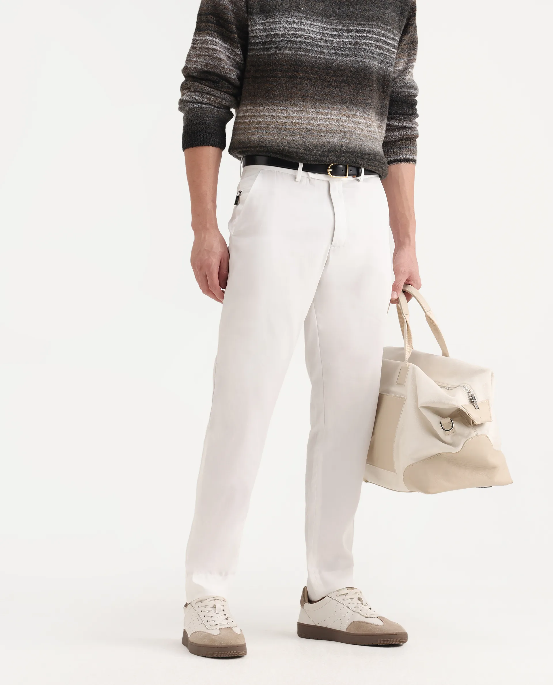Rare Rabbit Men's Ugo White Cotton Blend Plain Regular Fit Trouser - Image 2