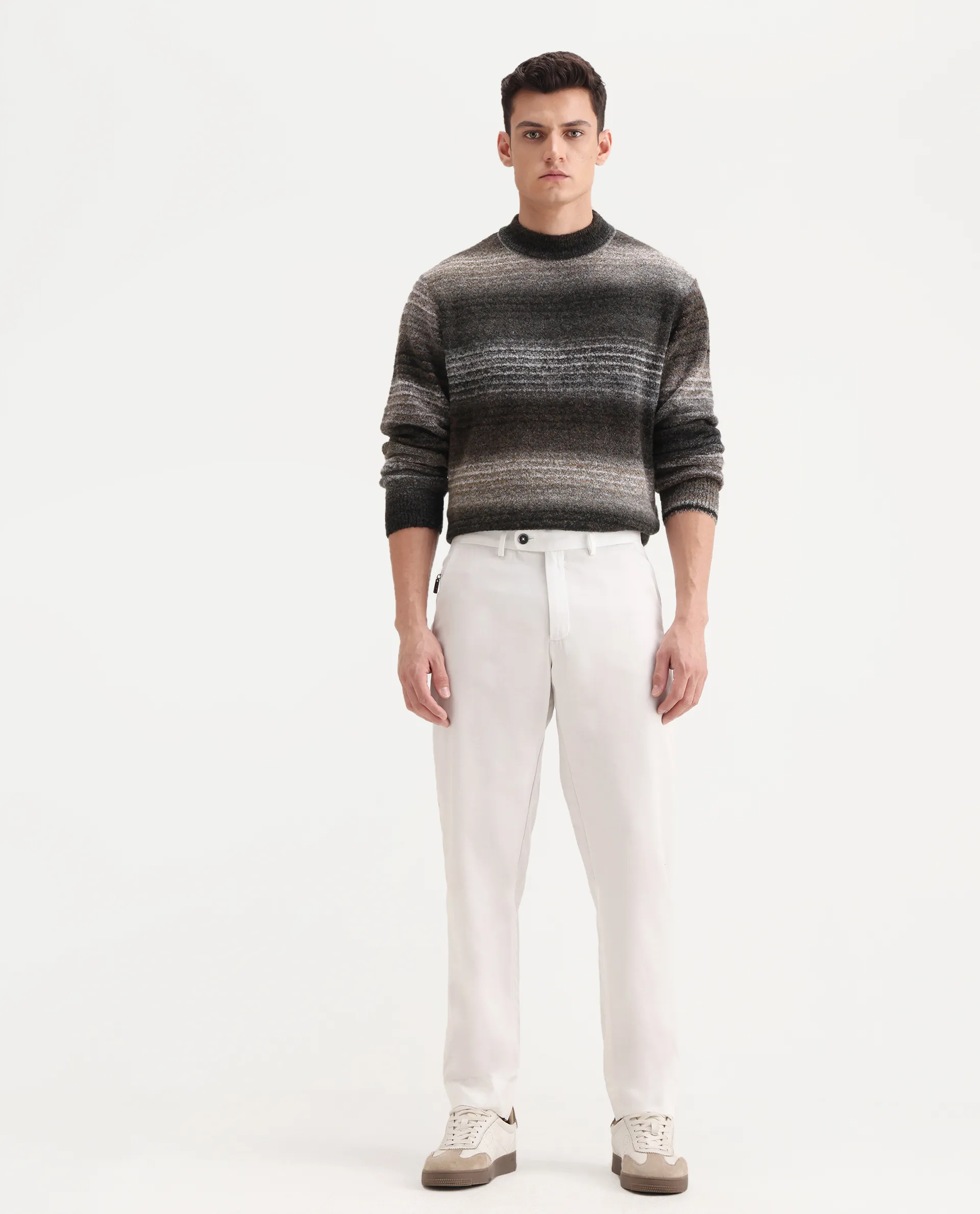 Rare Rabbit Men's Ugo White Cotton Blend Plain Regular Fit Trouser - Image 4