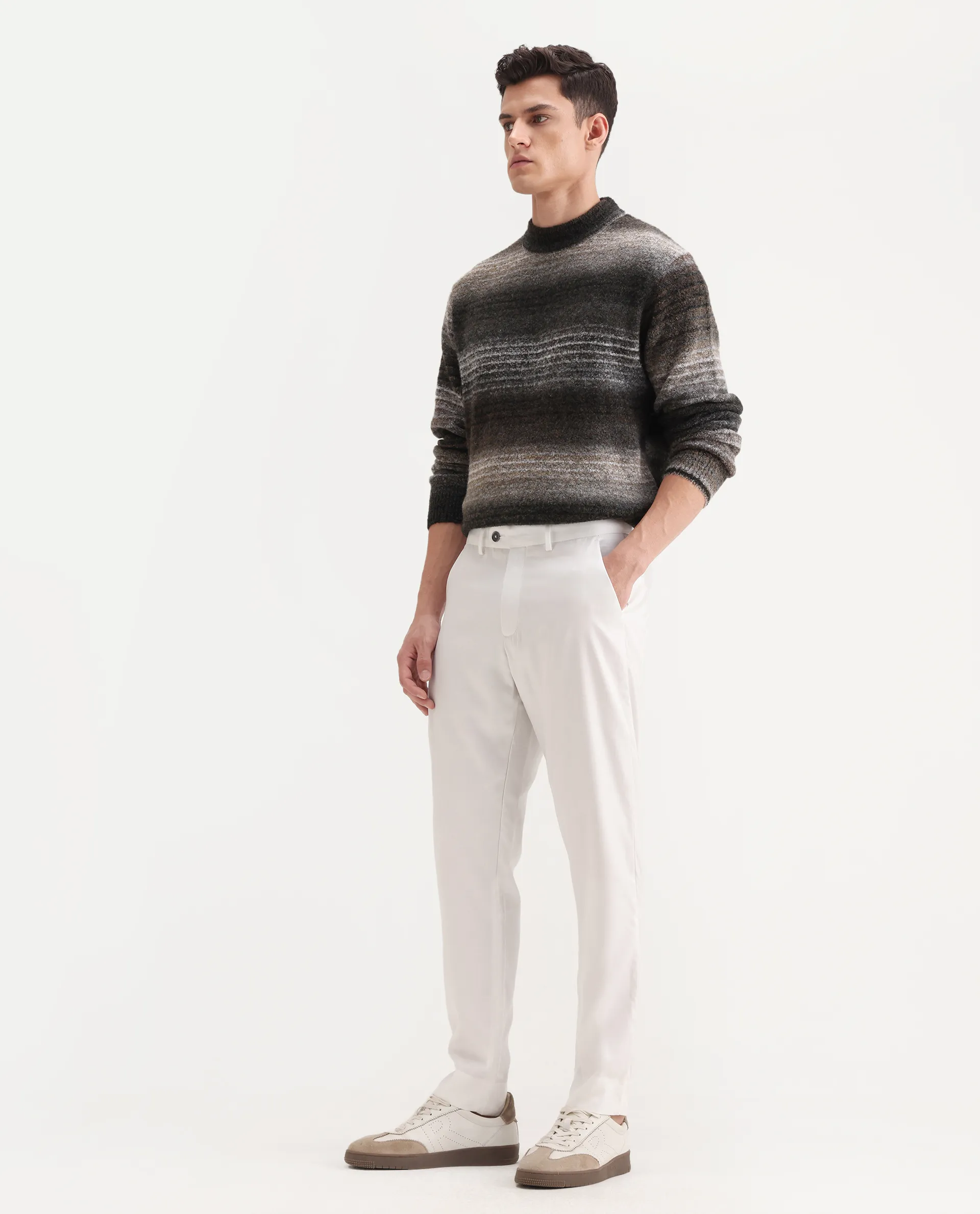Rare Rabbit Men's Ugo White Cotton Blend Plain Regular Fit Trouser - Image 5