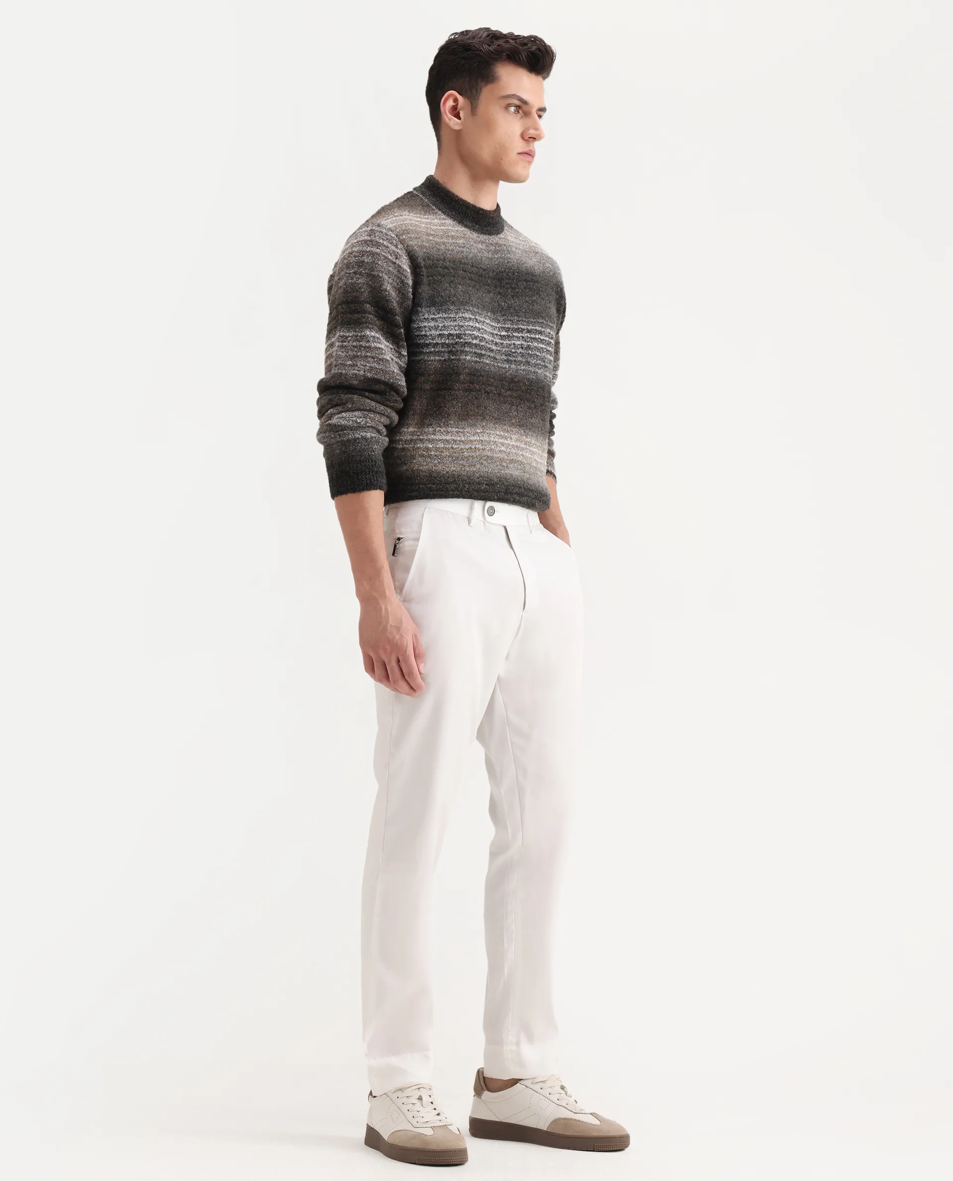 Rare Rabbit Men's Ugo White Cotton Blend Plain Regular Fit Trouser - Image 6
