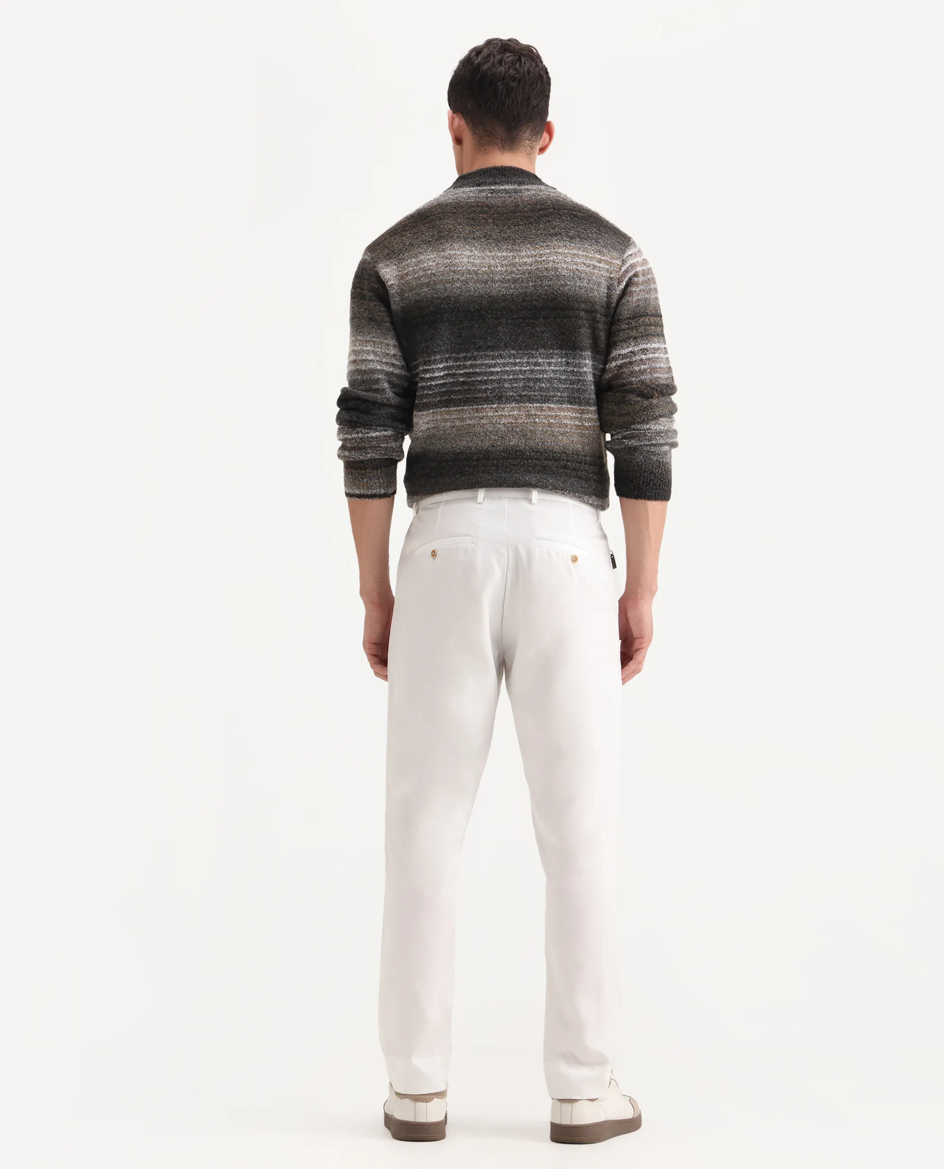 Rare Rabbit Men's Ugo White Cotton Blend Plain Regular Fit Trouser - Image 8