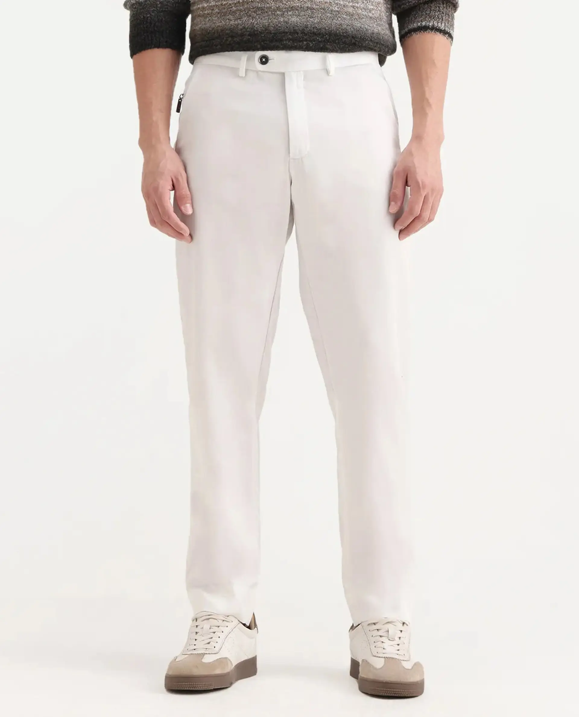 Rare Rabbit Men's Ugo White Cotton Blend Plain Regular Fit Trouser - Image 9