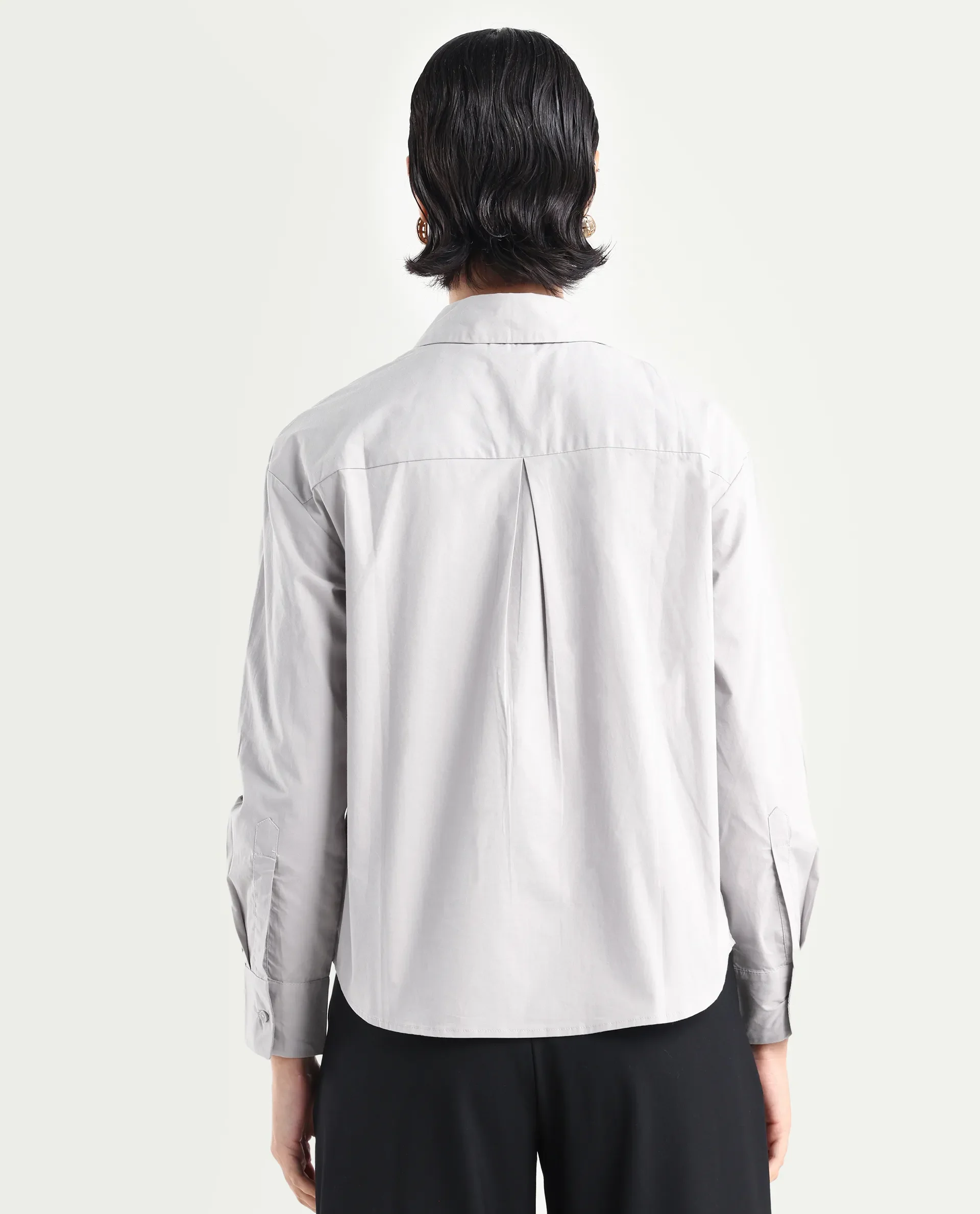 Rareism Women's Uiko Grey Cotton Drop Collar Plain Cuffed Sleeve Regular Fit Shirt - Image 7