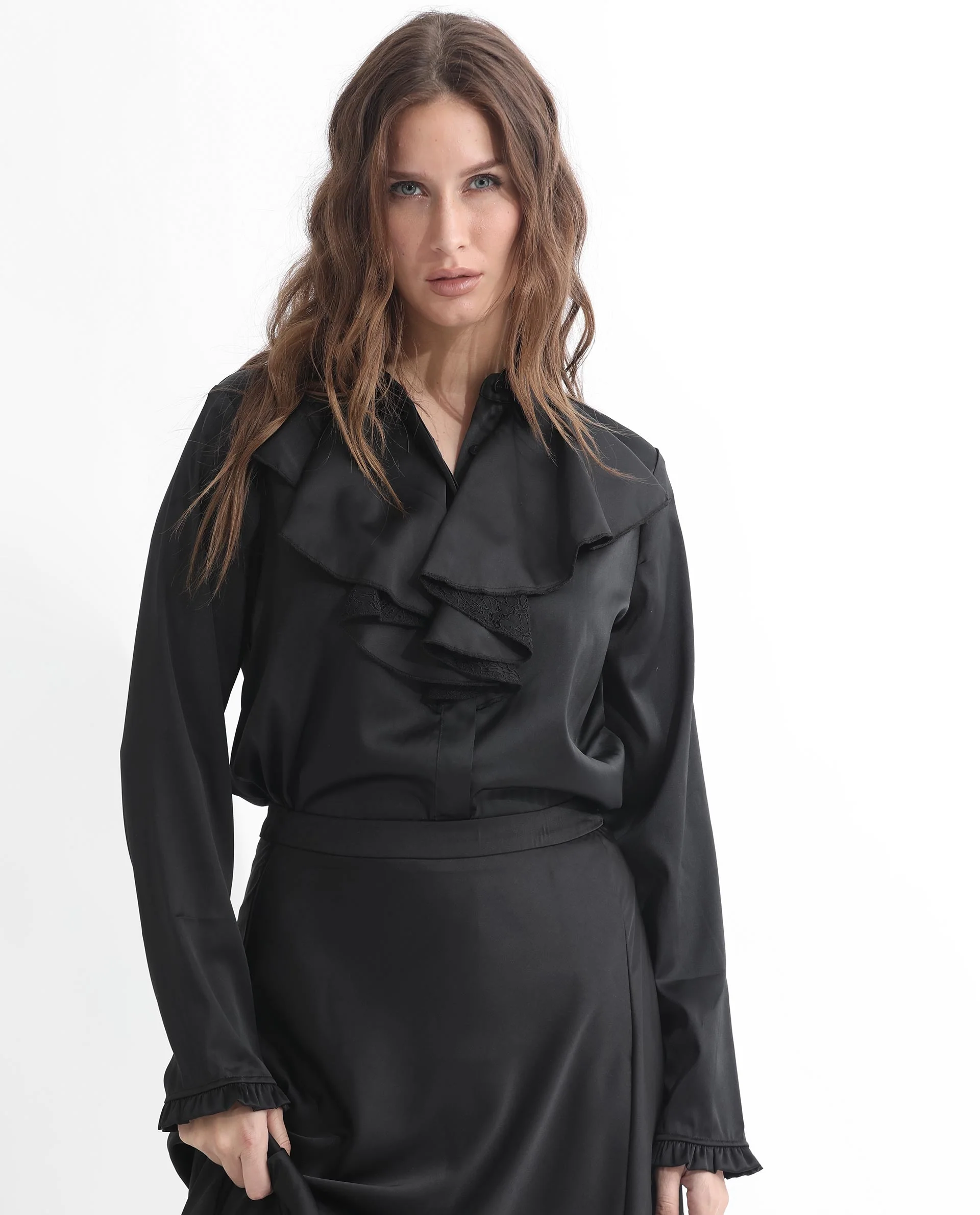 Rareism Women's Uitson Black Polyester Sweetheart Neck Plain Raglan Sleeve Relaxed Fit Top - Image 12