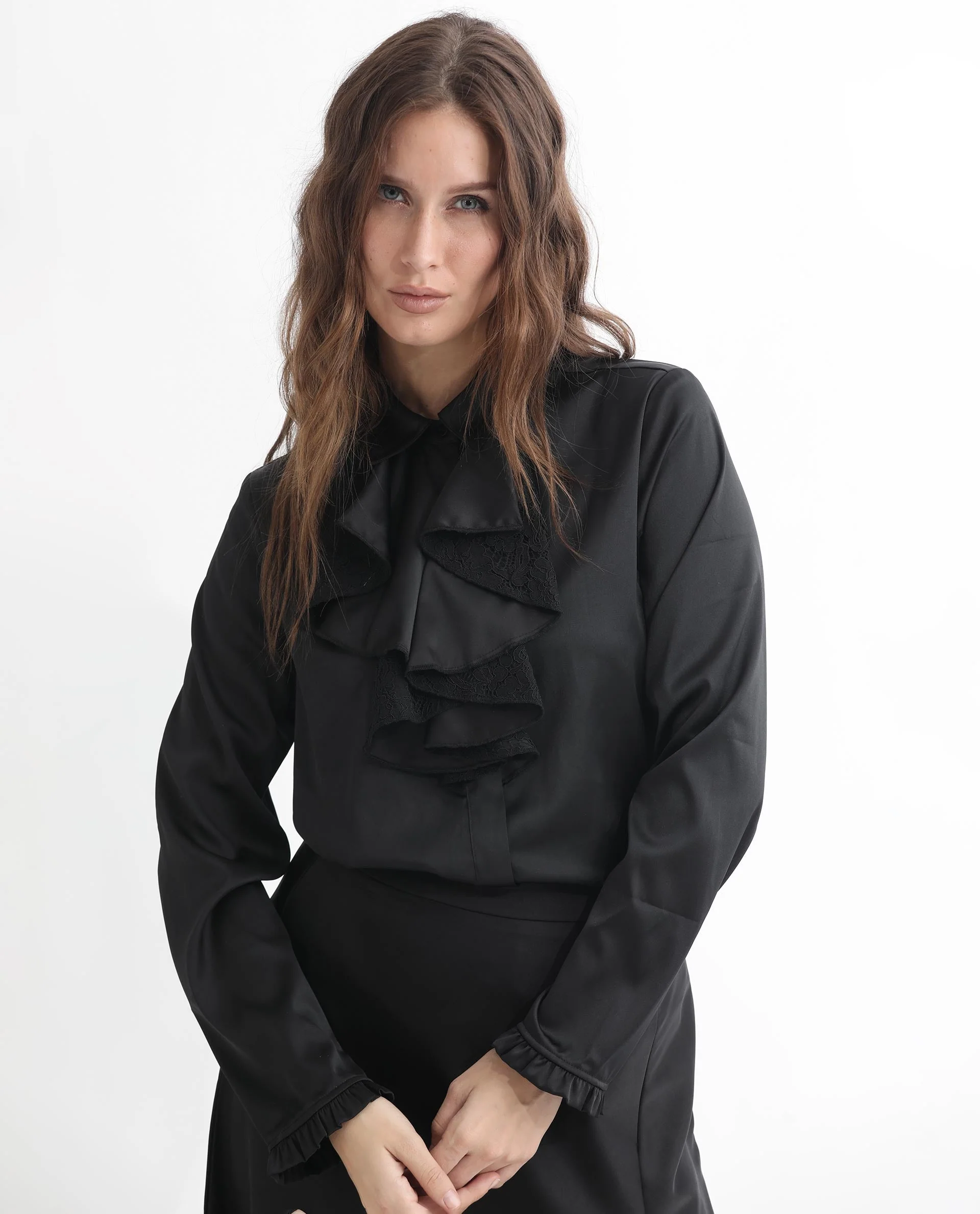 Rareism Women's Uitson Black Polyester Sweetheart Neck Plain Raglan Sleeve Relaxed Fit Top - Image 4