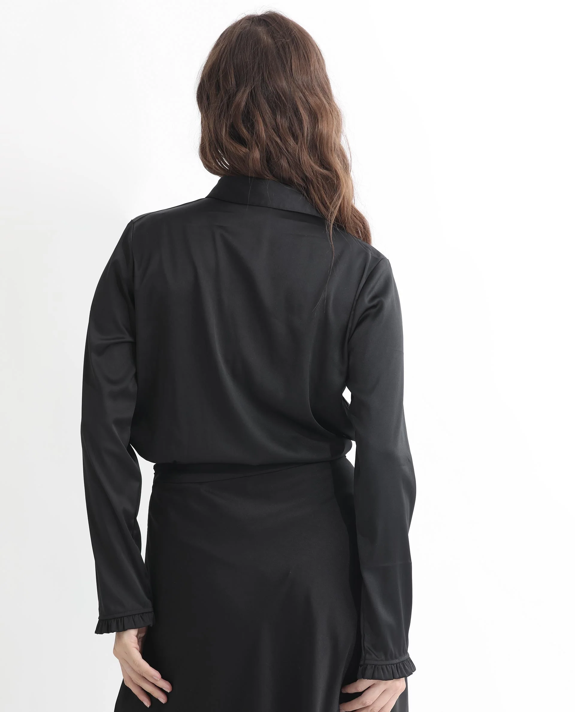 Rareism Women's Uitson Black Polyester Sweetheart Neck Plain Raglan Sleeve Relaxed Fit Top - Image 6