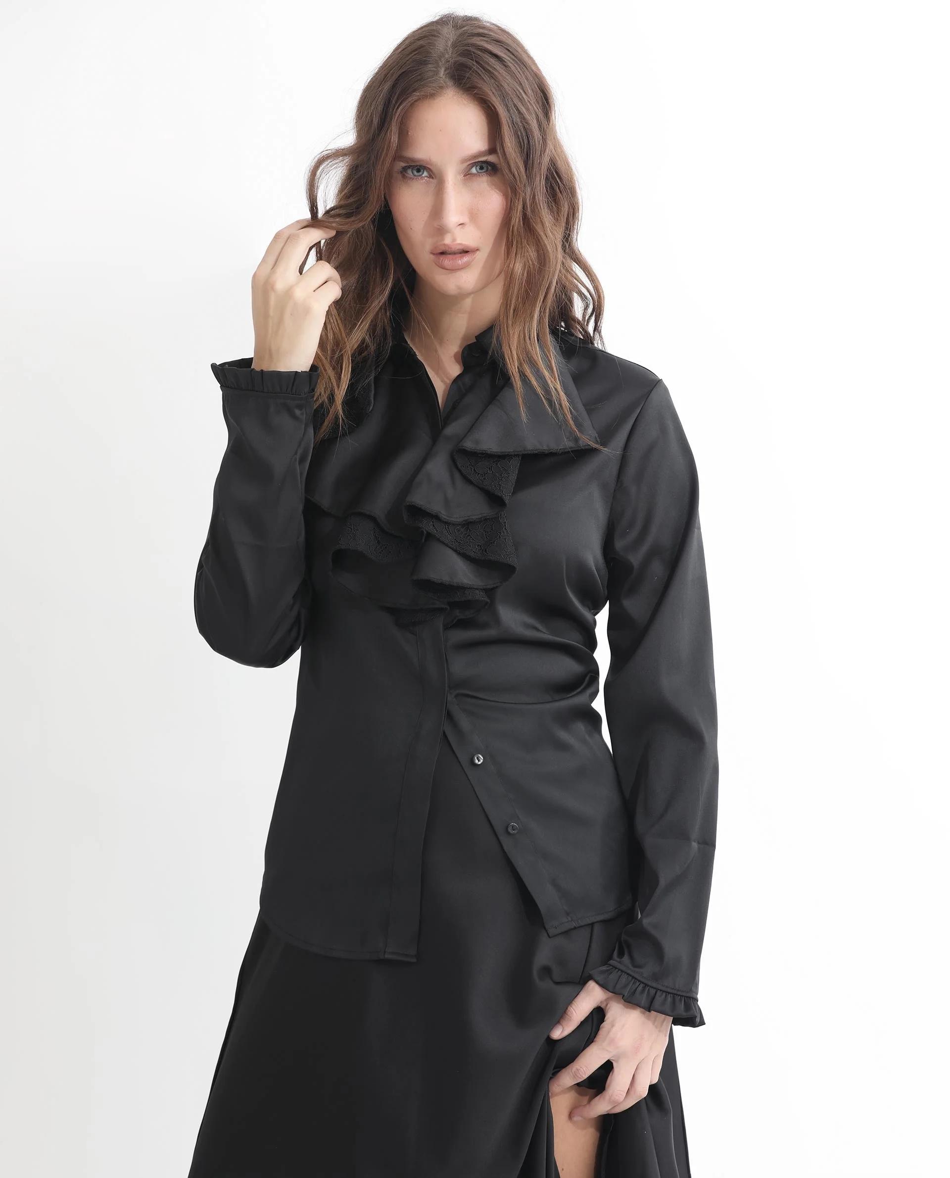 Rareism Women's Uitson Black Polyester Sweetheart Neck Plain Raglan Sleeve Relaxed Fit Top - Image 8