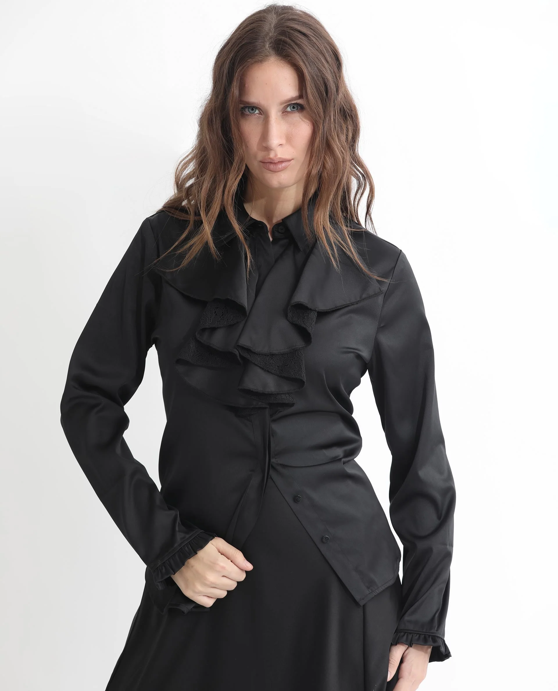 Rareism Women's Uitson Black Polyester Sweetheart Neck Plain Raglan Sleeve Relaxed Fit Top - Image 9