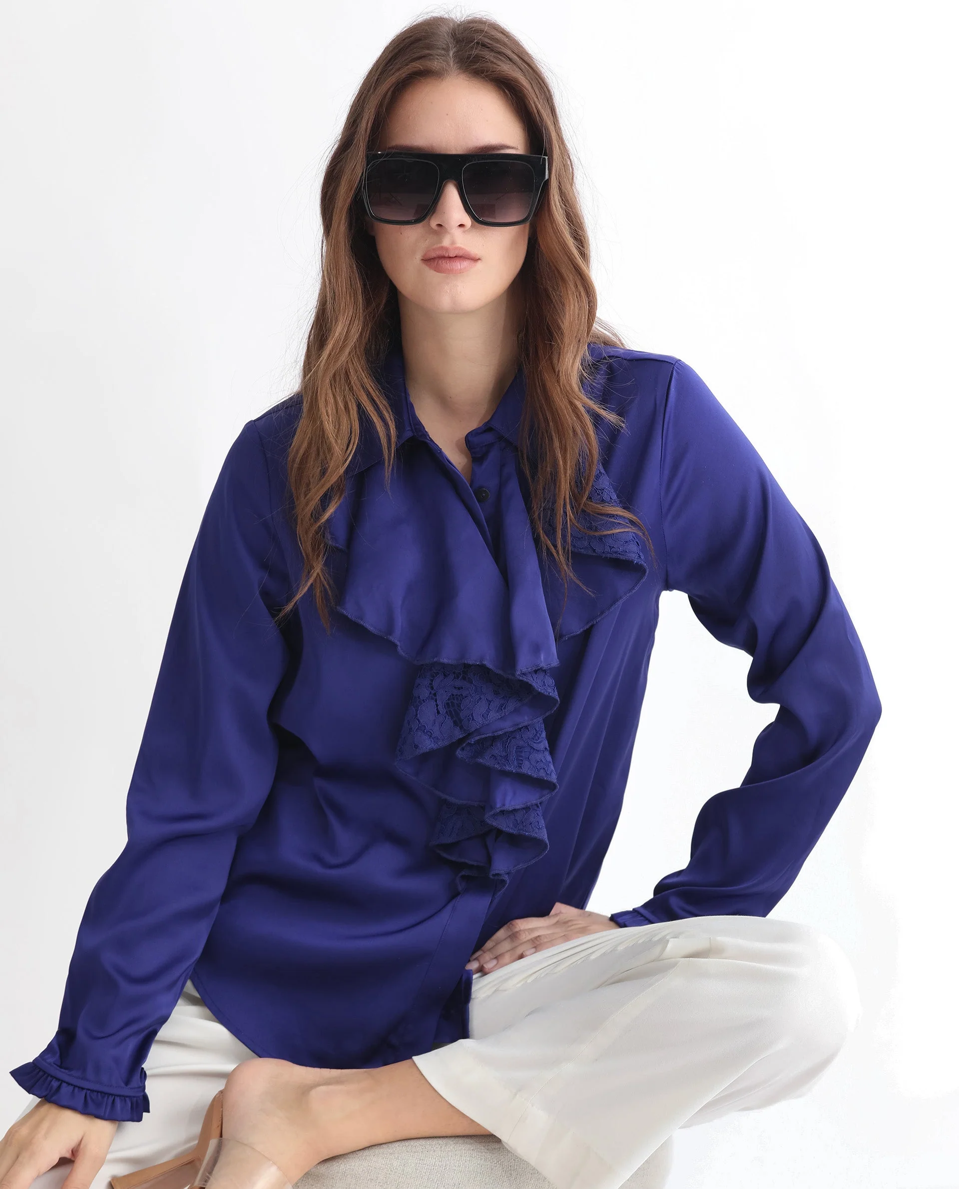 Rareism Women's Uitson Dark Blue Polyester Sweetheart Neck Plain Raglan Sleeve Relaxed Fit Top - Image 10