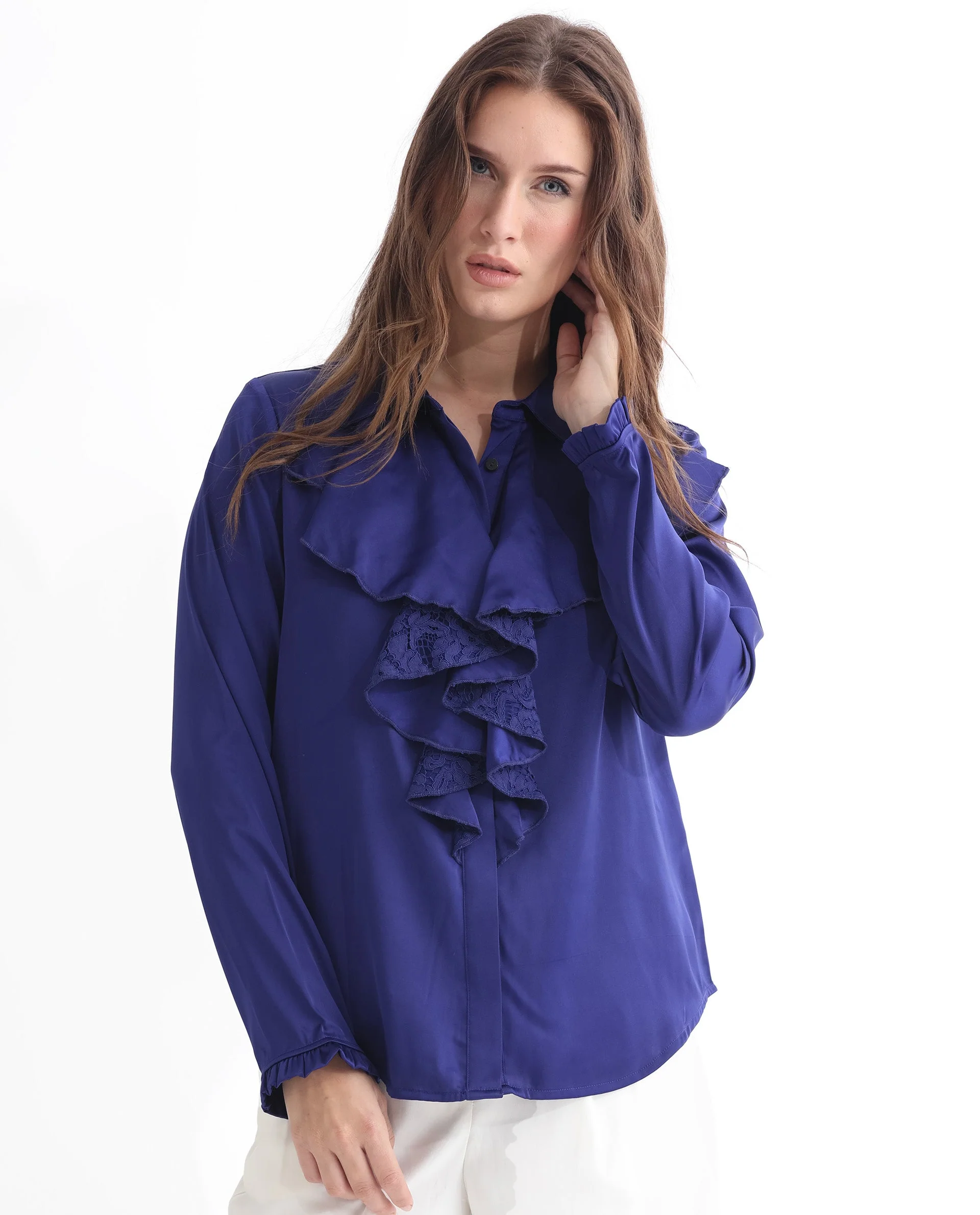 Rareism Women's Uitson Dark Blue Polyester Sweetheart Neck Plain Raglan Sleeve Relaxed Fit Top - Image 2