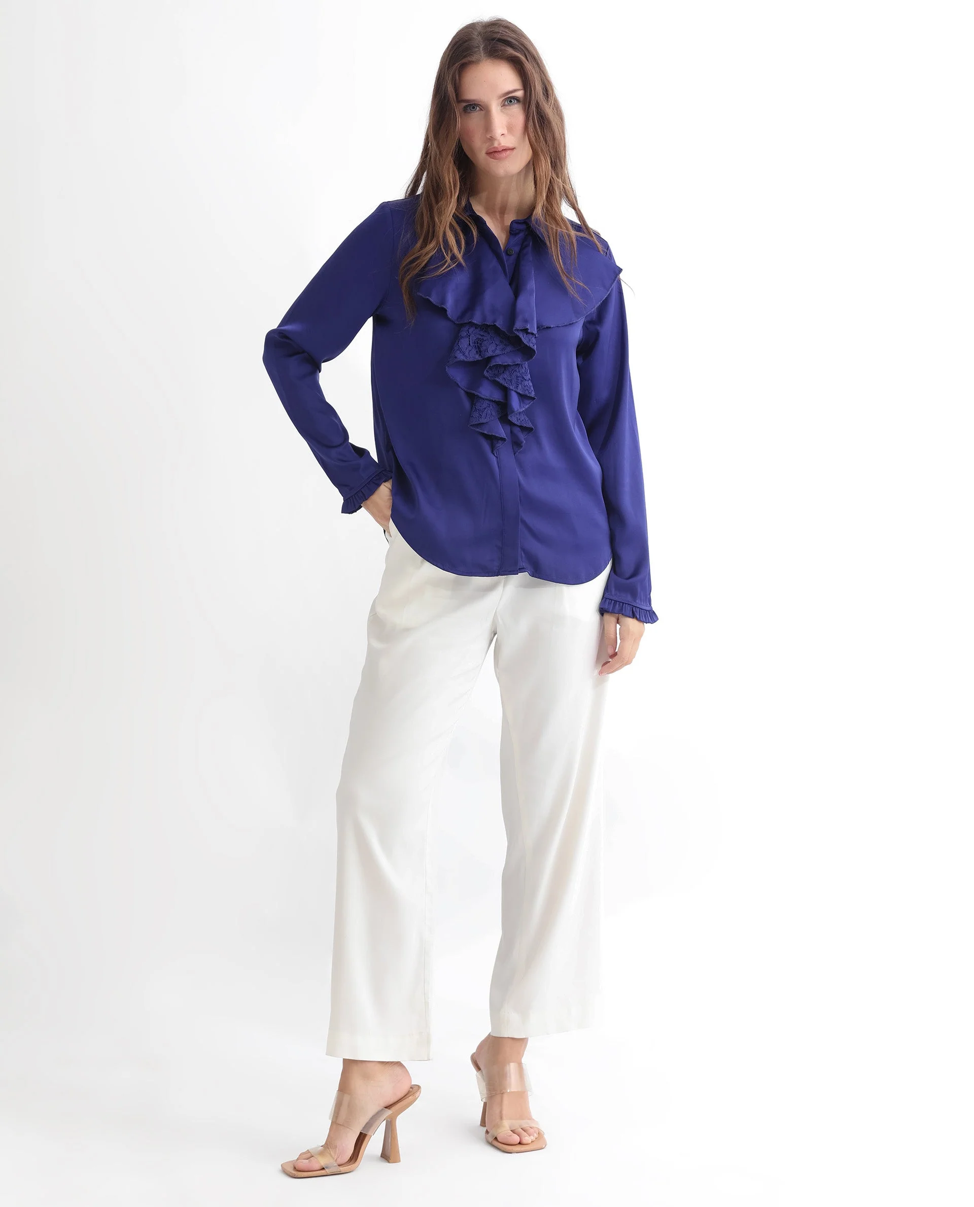 Rareism Women's Uitson Dark Blue Polyester Sweetheart Neck Plain Raglan Sleeve Relaxed Fit Top - Image 3