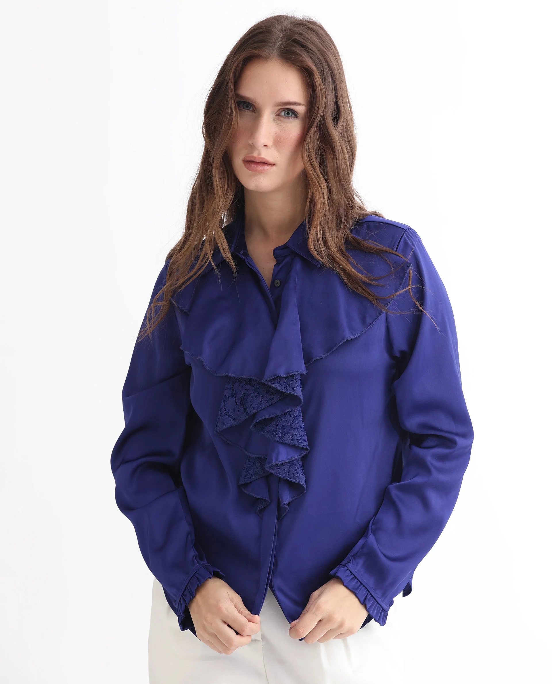 Rareism Women's Uitson Dark Blue Polyester Sweetheart Neck Plain Raglan Sleeve Relaxed Fit Top - Image 7