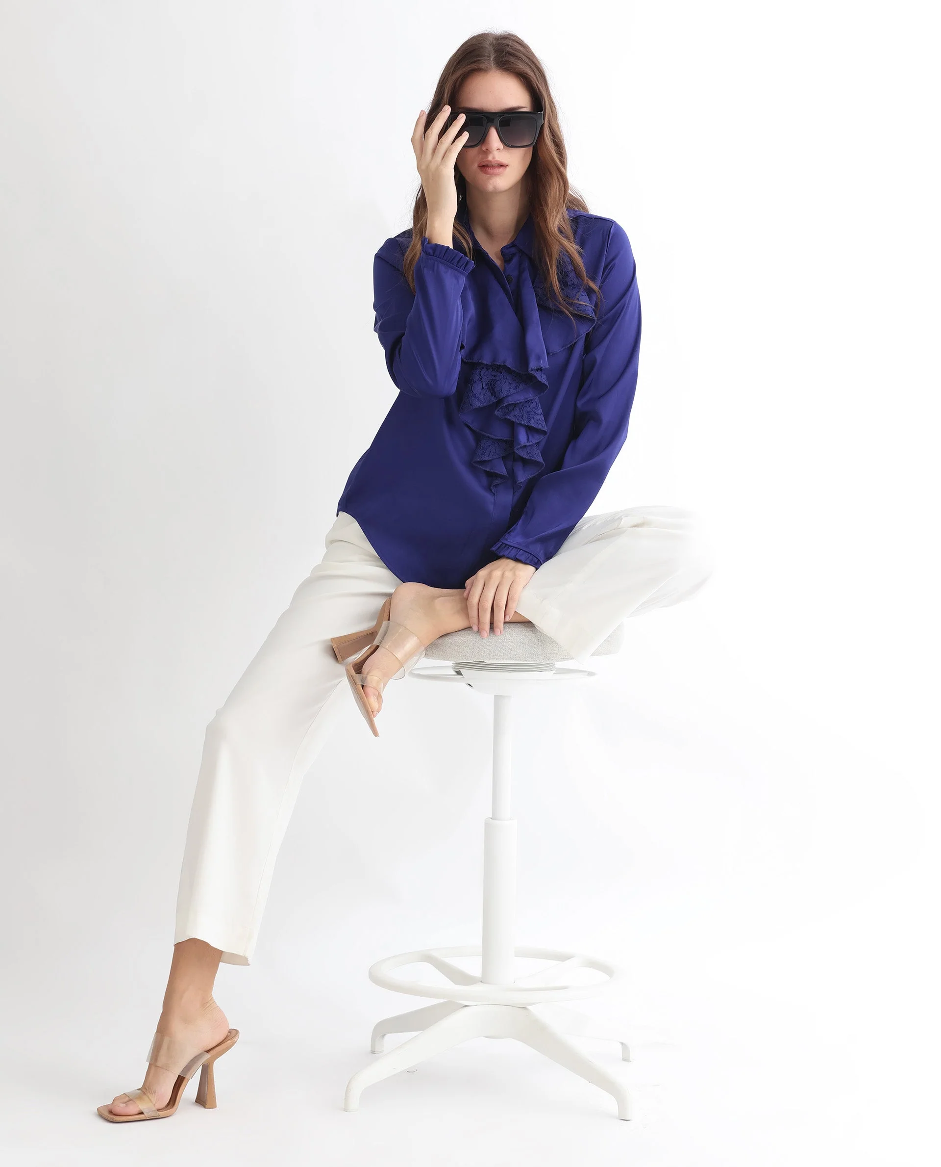 Rareism Women's Uitson Dark Blue Polyester Sweetheart Neck Plain Raglan Sleeve Relaxed Fit Top - Image 8