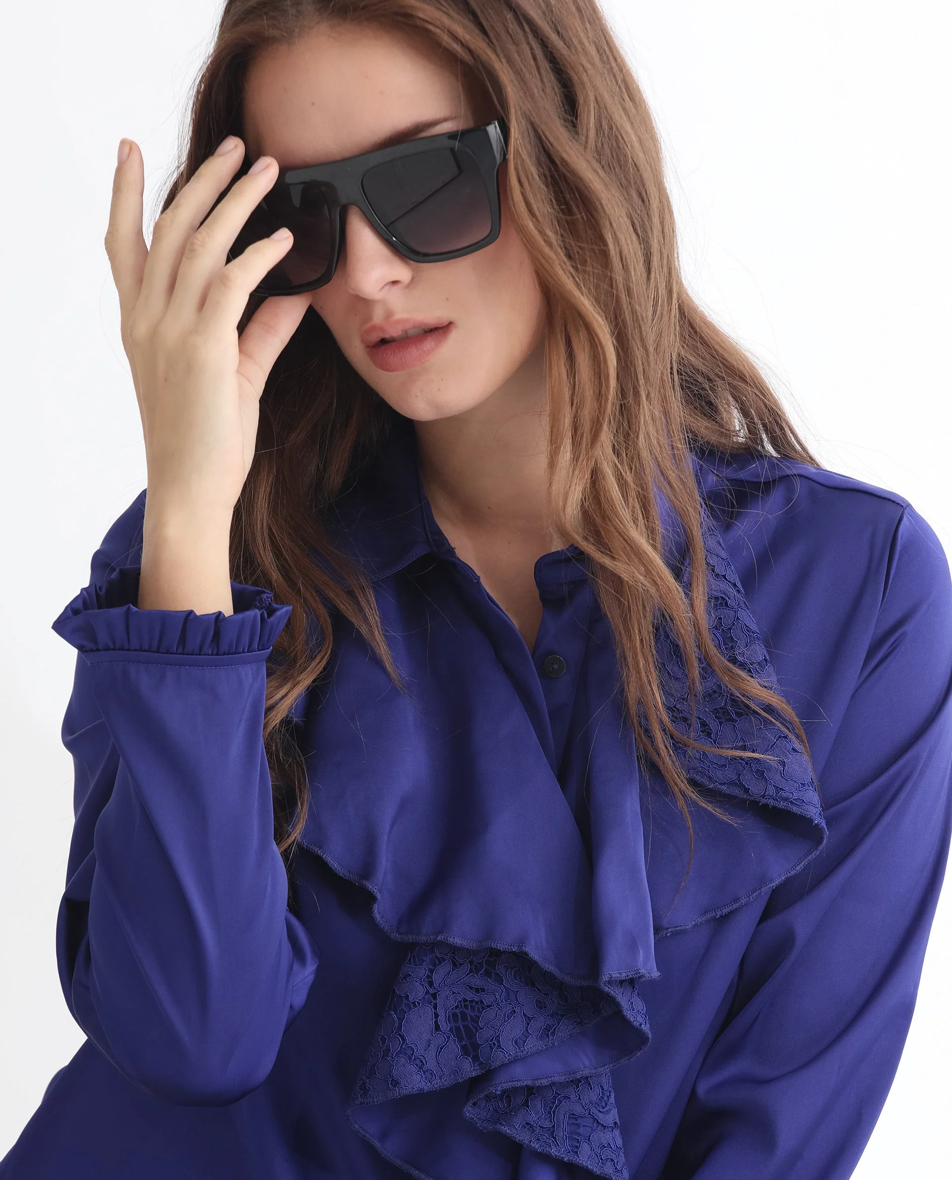 Rareism Women's Uitson Dark Blue Polyester Sweetheart Neck Plain Raglan Sleeve Relaxed Fit Top - Image 9
