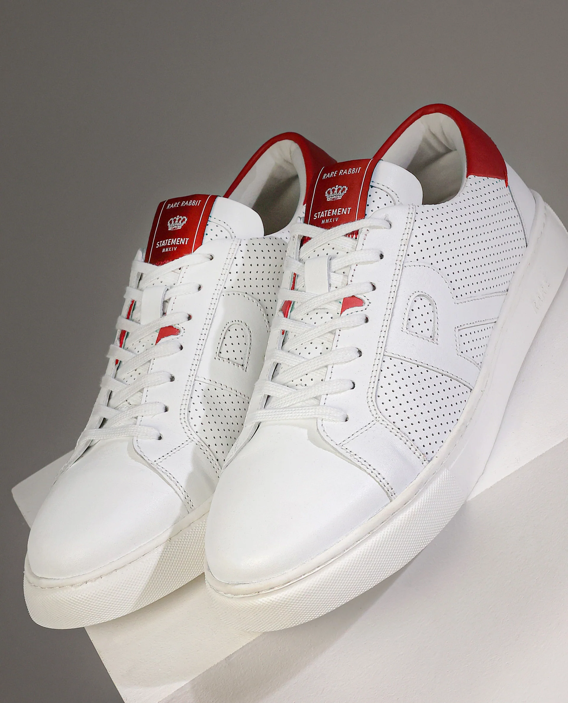 Rare Rabbit Men Umbra White Lace-Up Genuine Leather Low-Top Perforated Shoes - Image 2