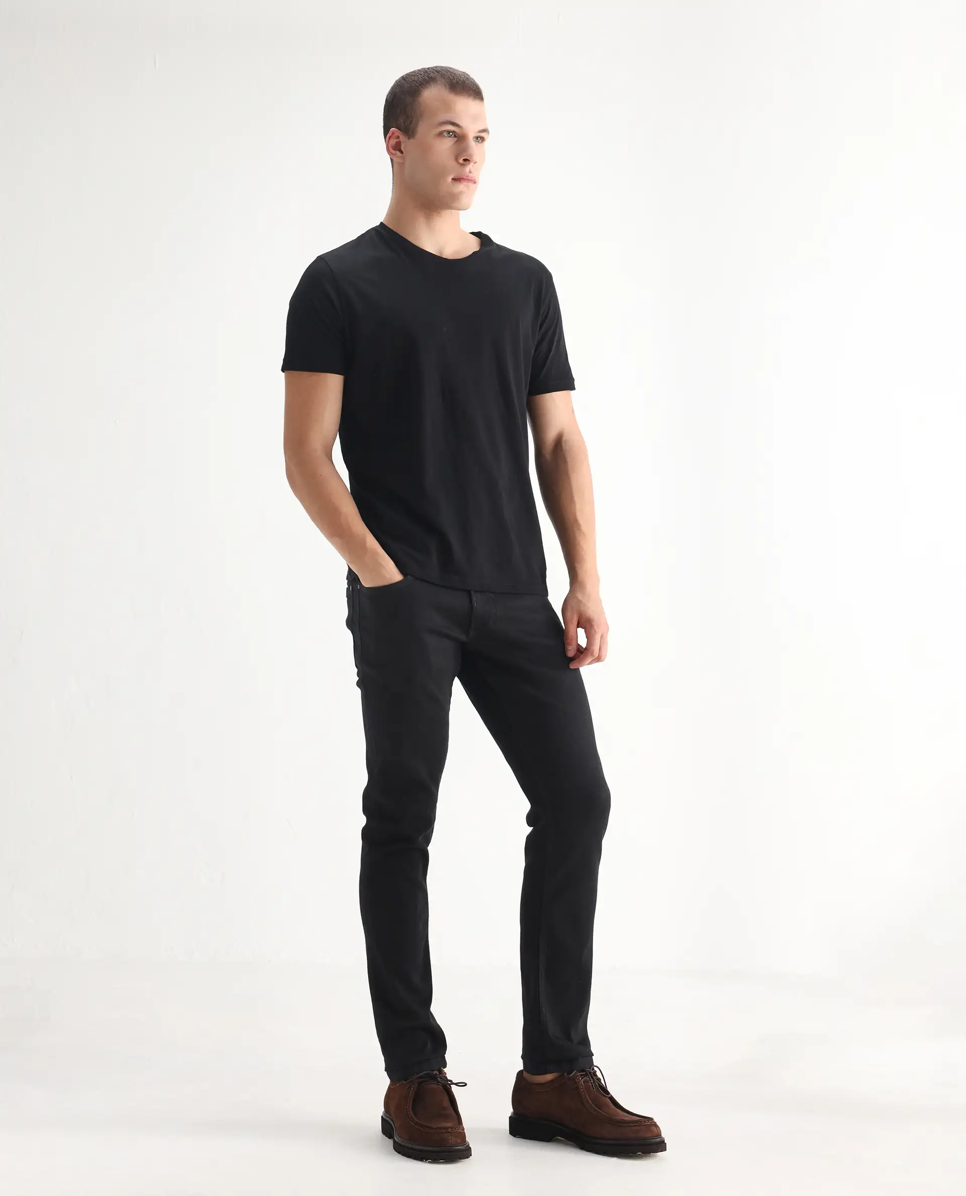 Rare Rabbit Men's Umo Black Cotton Blend Plain Hawk Slim Fit Jeans - Image 7
