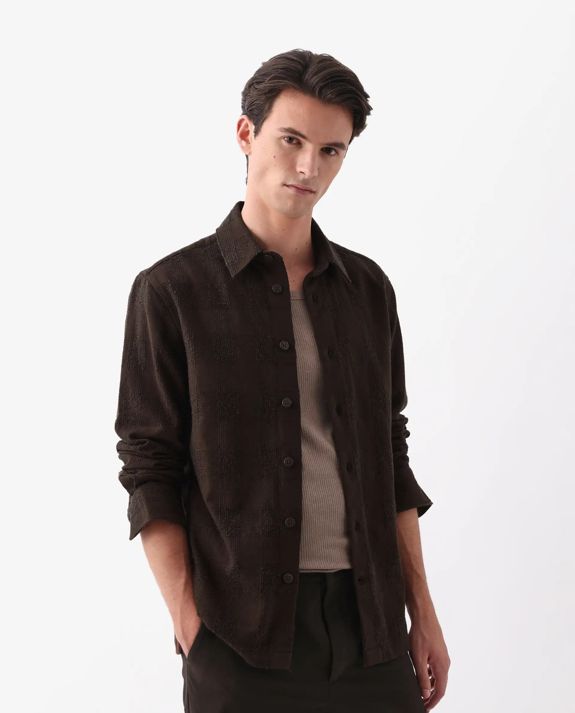 Rare Rabbit Men's Una Brown Cotton Checked Print Regular Fit Full Sleeve Collared Shirt - Image 4