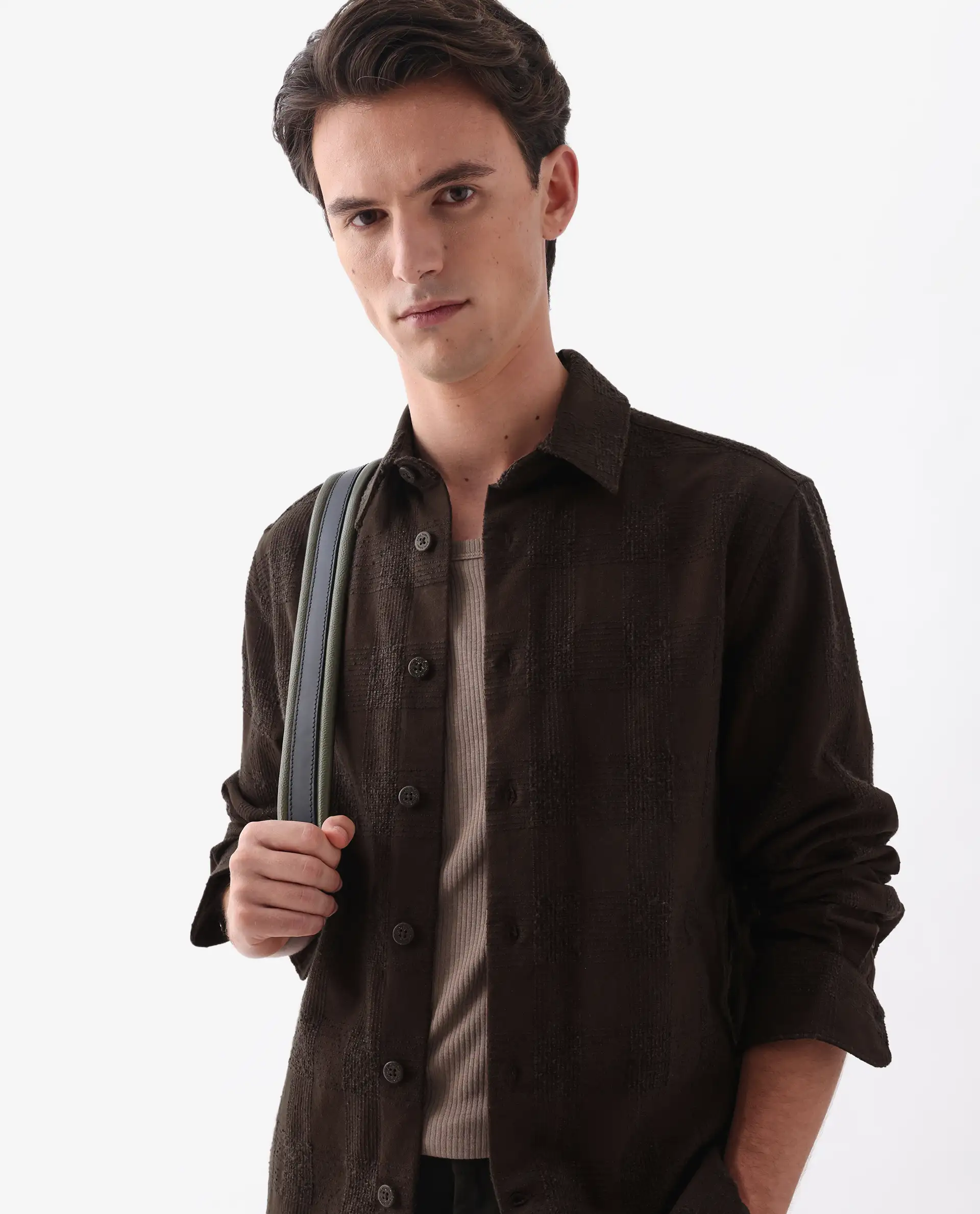 Rare Rabbit Men's Una Brown Cotton Checked Print Regular Fit Full Sleeve Collared Shirt - Image 7