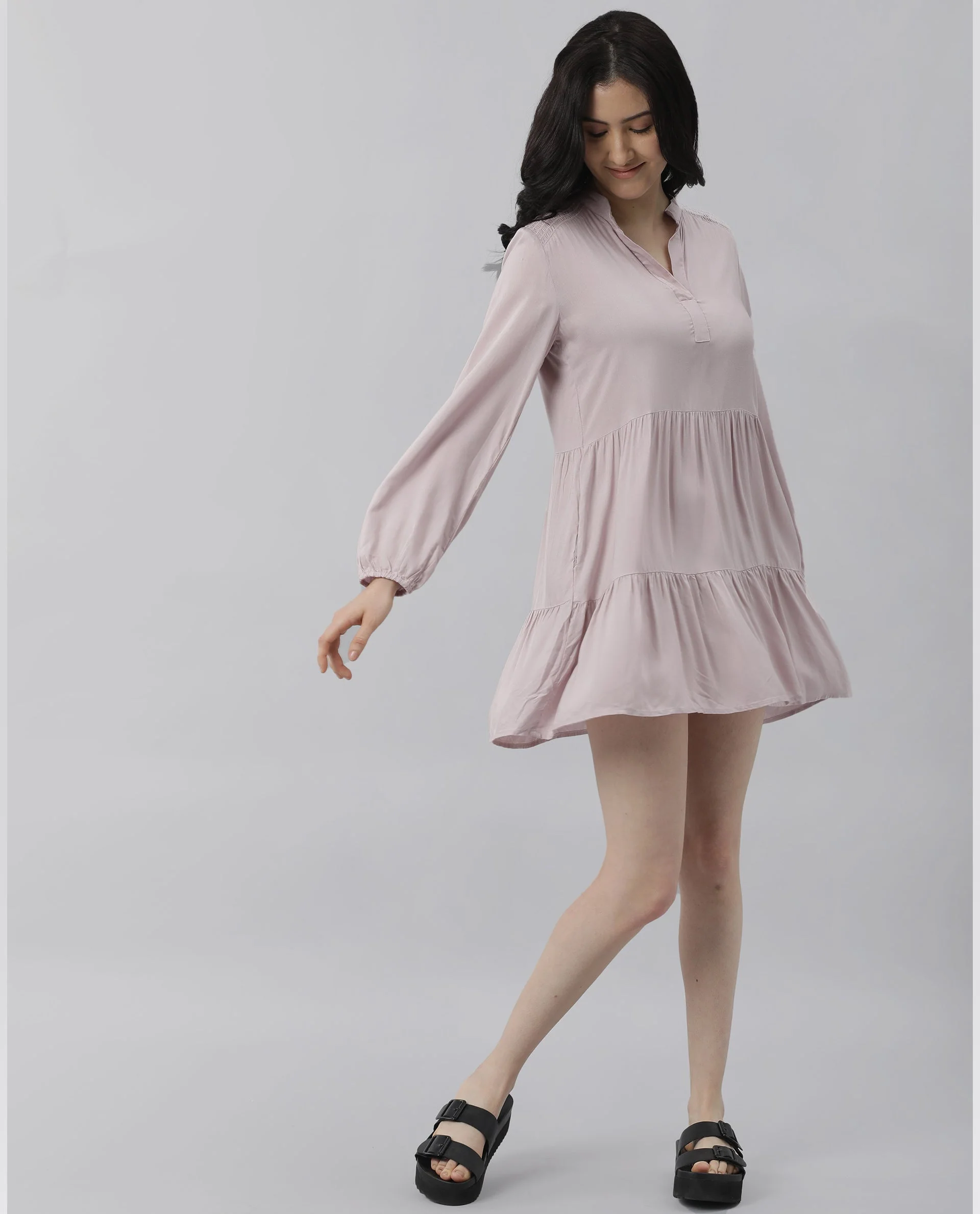 Rareism Women Unagi Purple Dress Full Sleeves Solid - Image 2