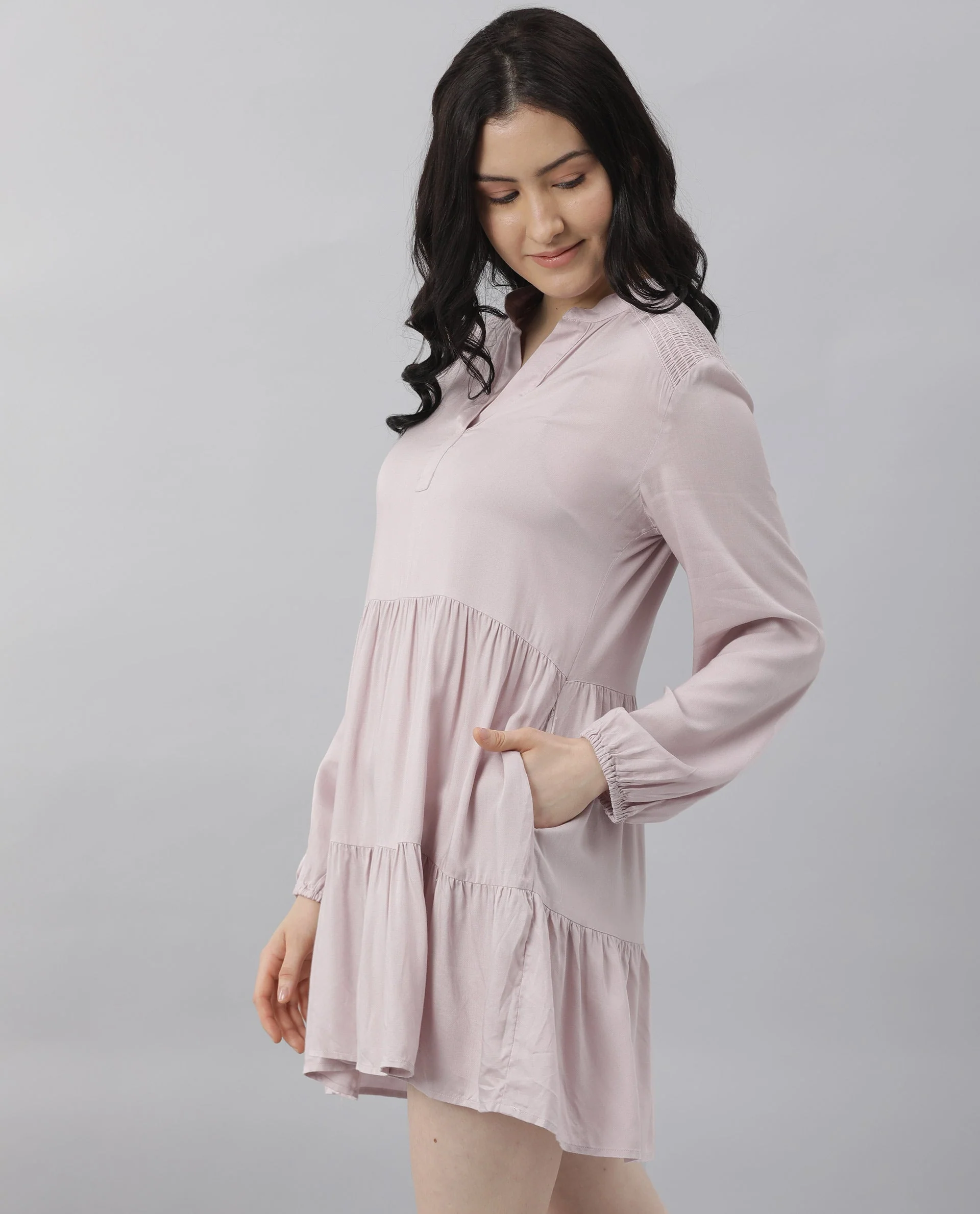 Rareism Women Unagi Purple Dress Full Sleeves Solid - Image 6