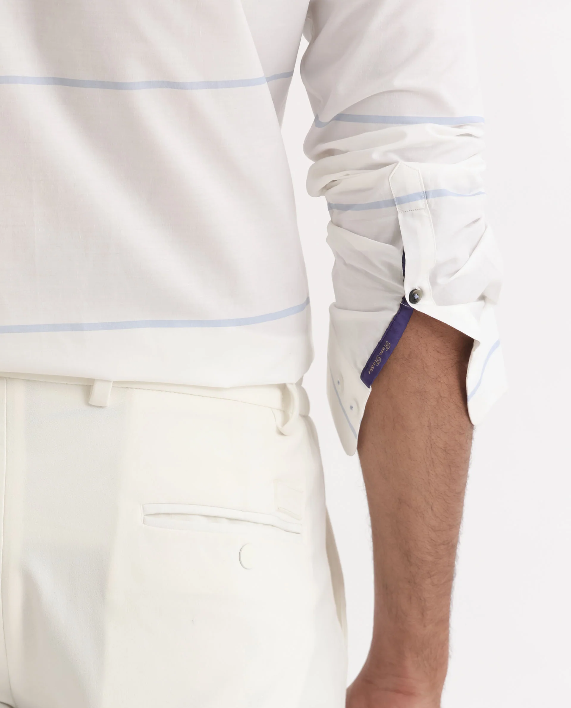Rare Rabbit Men's Unios- White Cotton Striped Print Regular Fit Full Sleeve Collared Shirt - Image 5