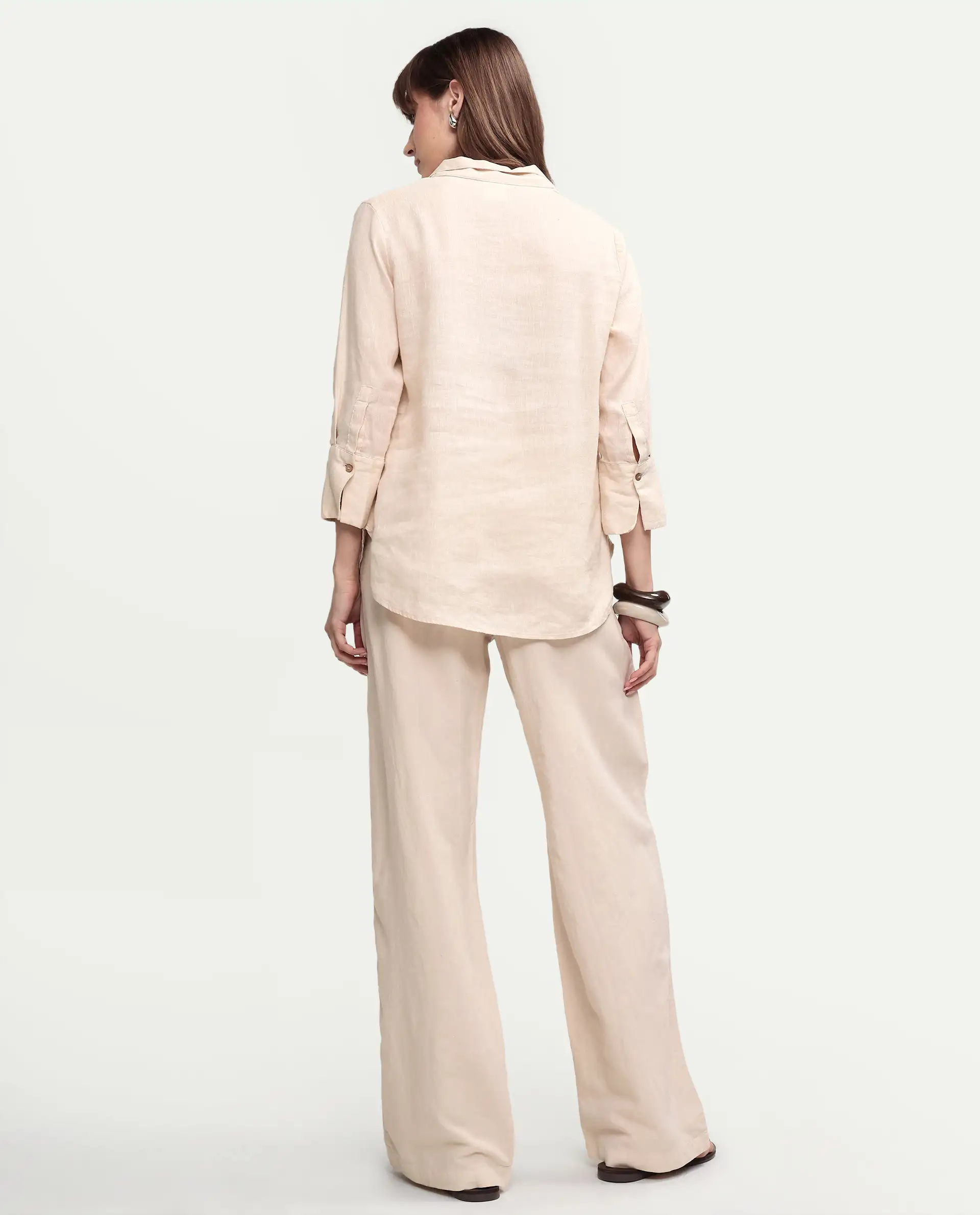 Rareism Women's Uniq Beige Linen Blend Fabric Straight Plain Trouser - Image 7