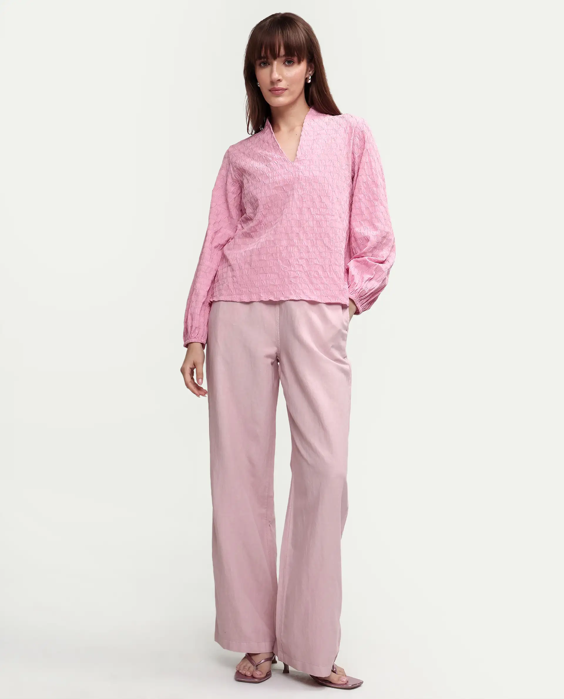 Rareism Women's Uniq Dusky Pink Linen Blend Fabric Straight Plain Trouser - Image 3