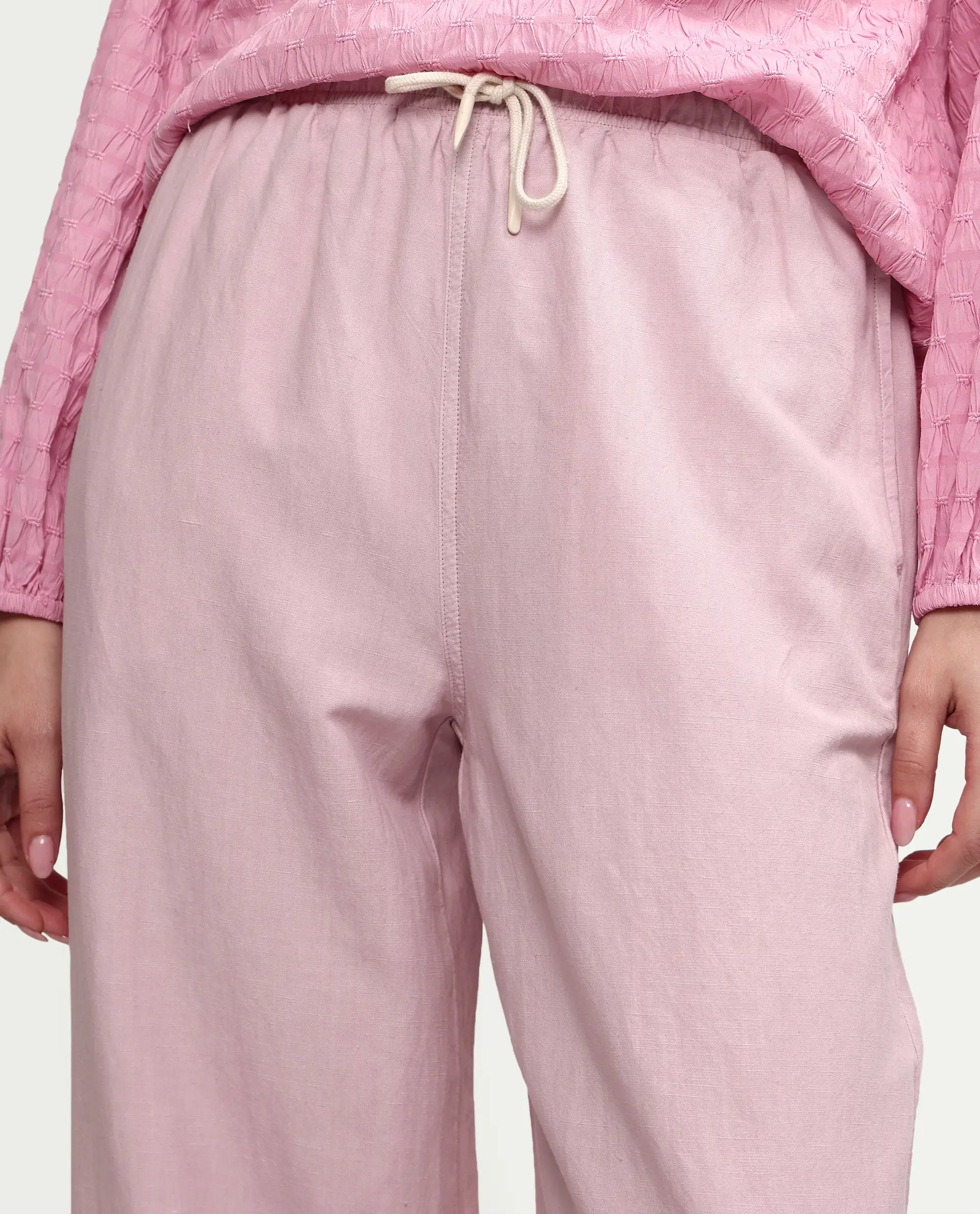 Rareism Women's Uniq Dusky Pink Linen Blend Fabric Straight Plain Trouser - Image 4