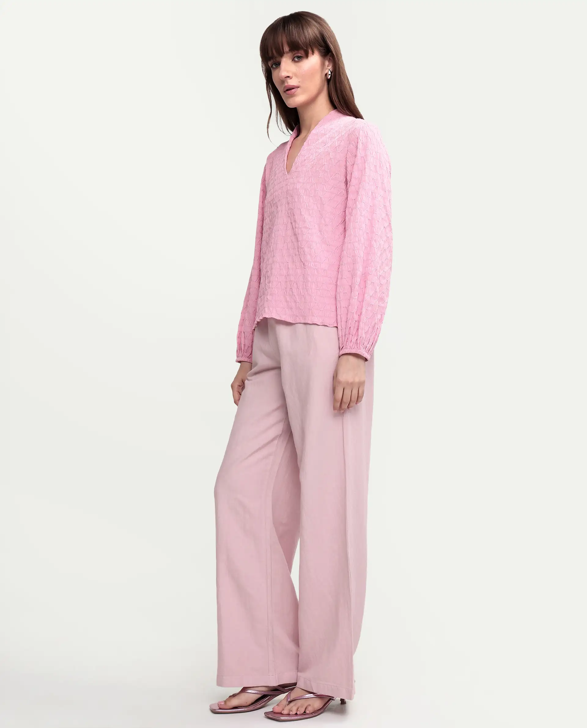 Rareism Women's Uniq Dusky Pink Linen Blend Fabric Straight Plain Trouser - Image 5