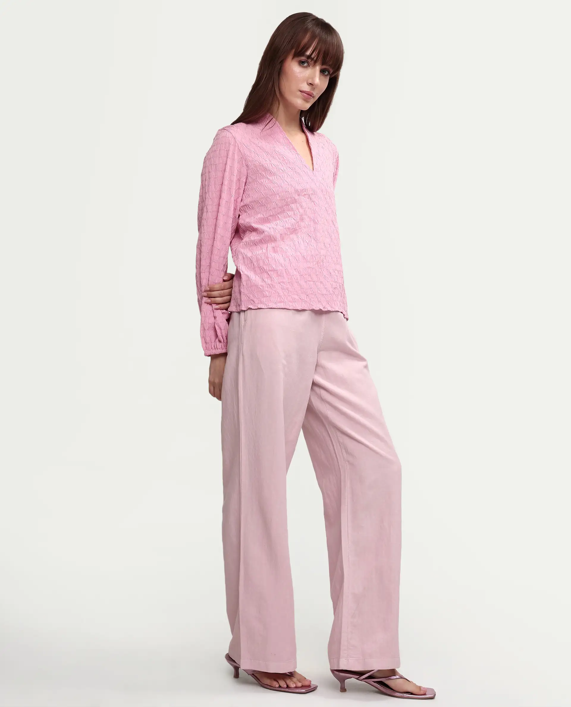 Rareism Women's Uniq Dusky Pink Linen Blend Fabric Straight Plain Trouser - Image 6